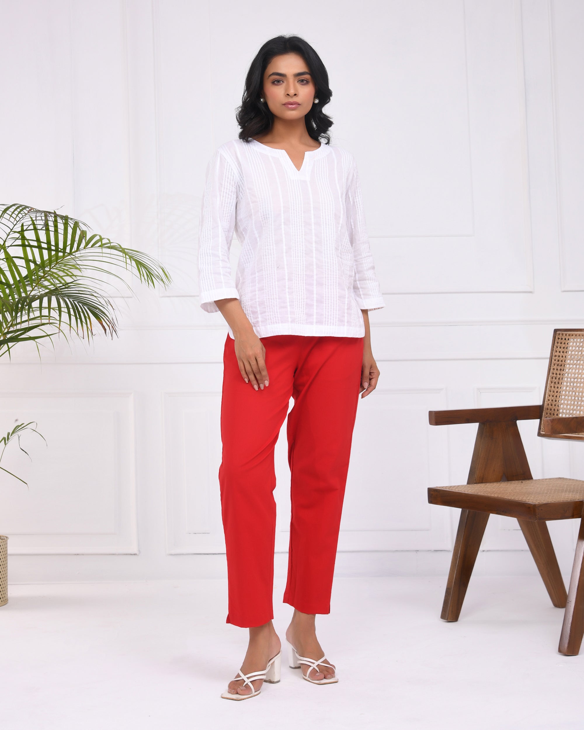 Fiery Red Cotton Pants