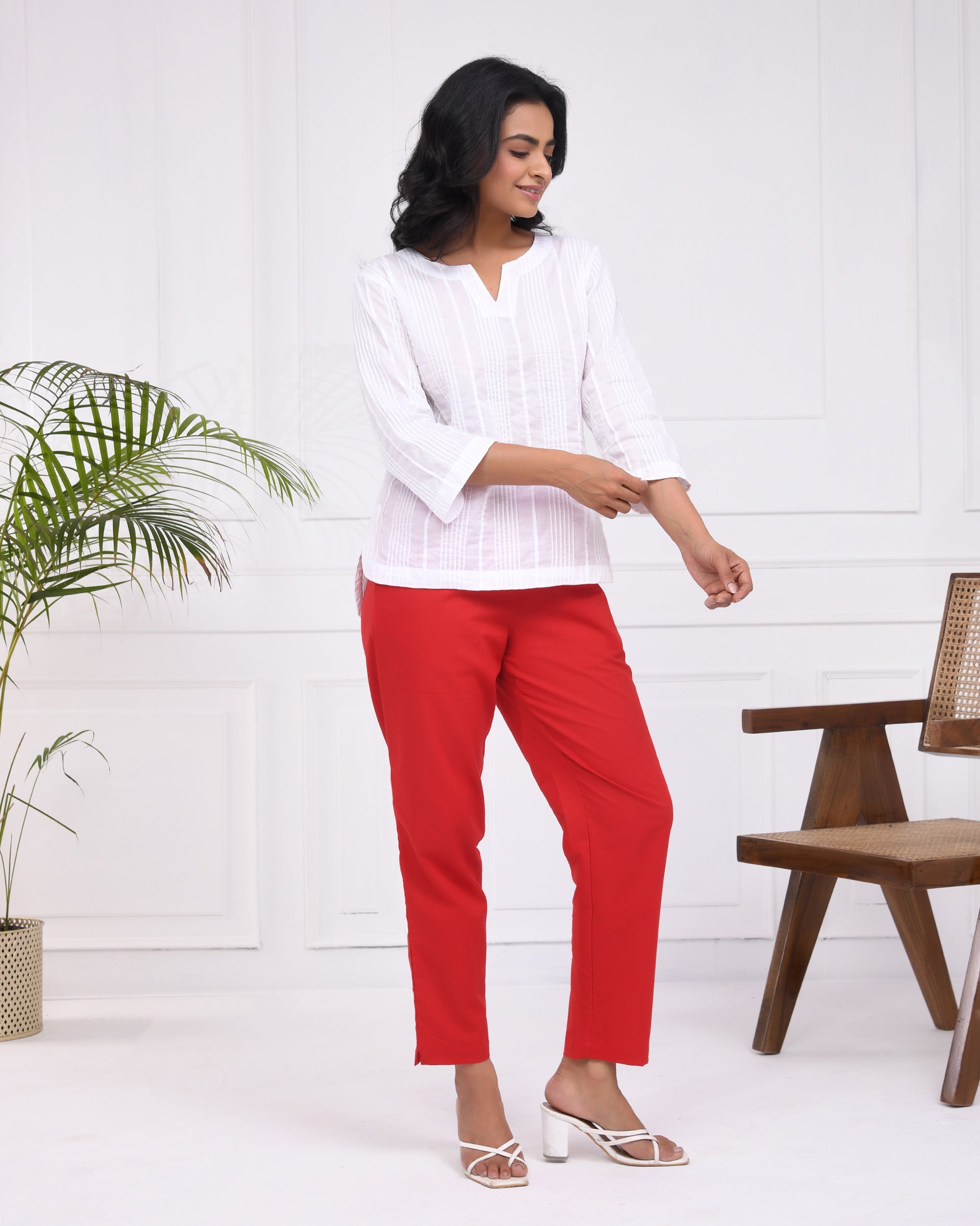 Fiery Red Cotton Pants