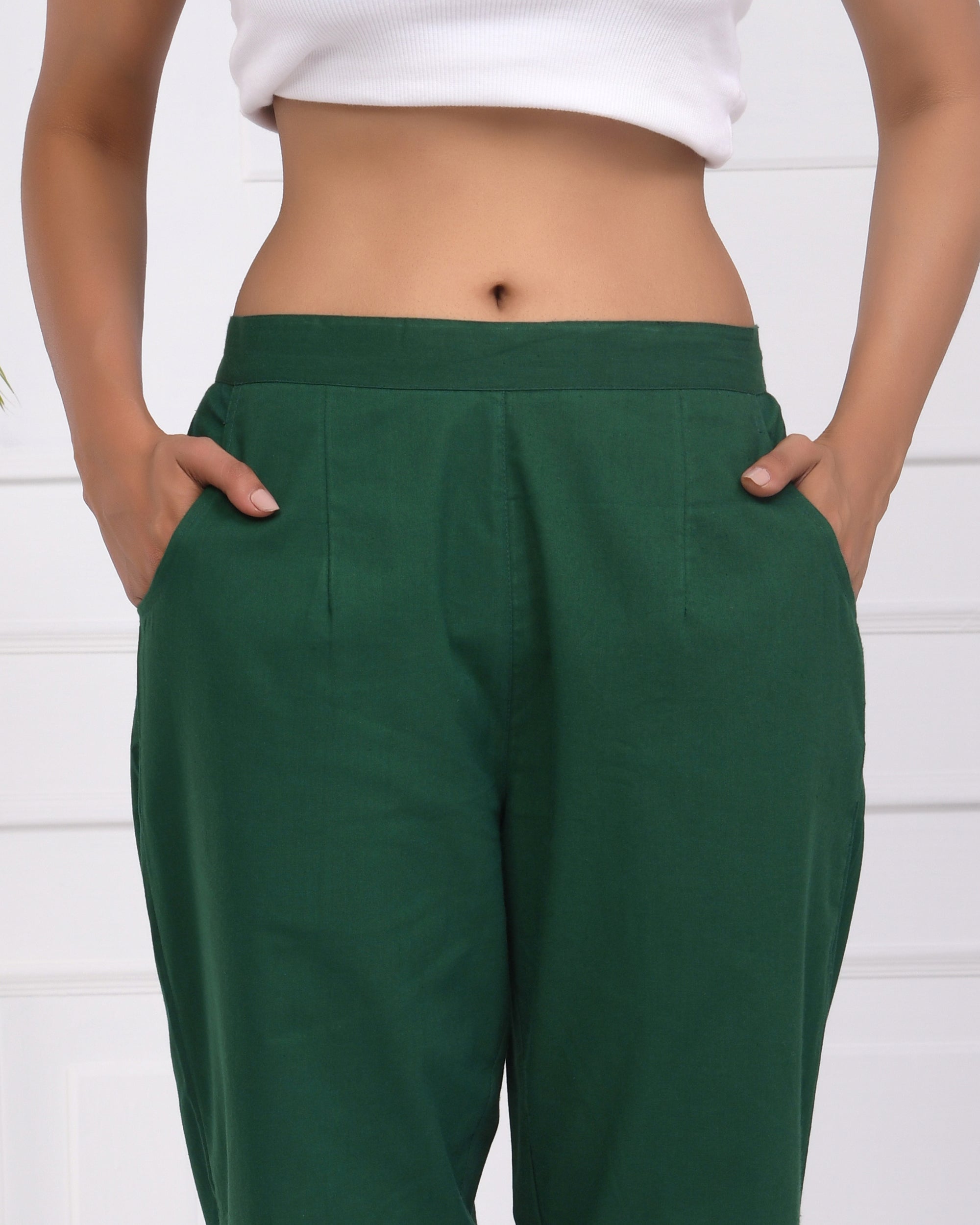 Bottle Green Cotton Pants