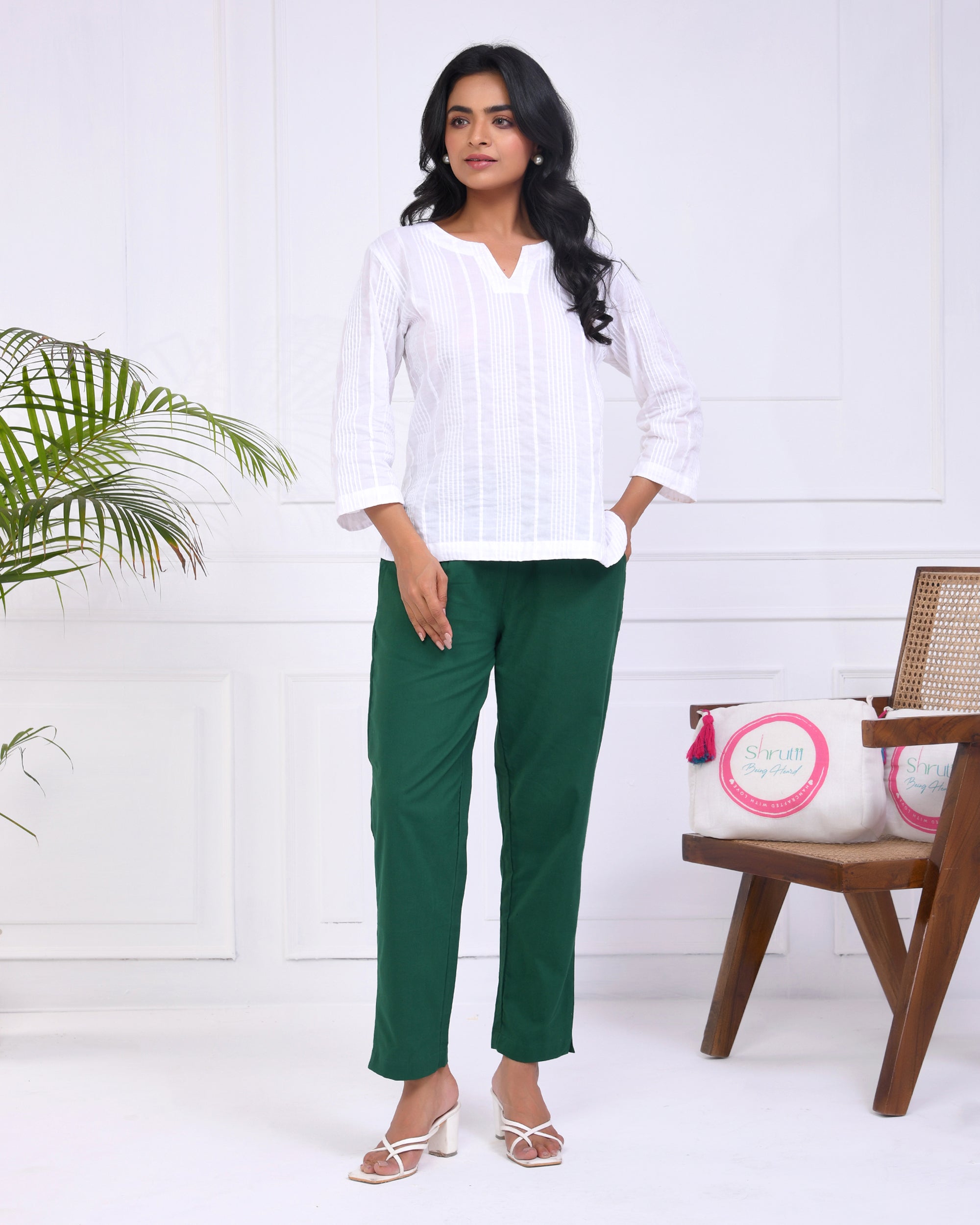 Bottle Green Cotton Pants
