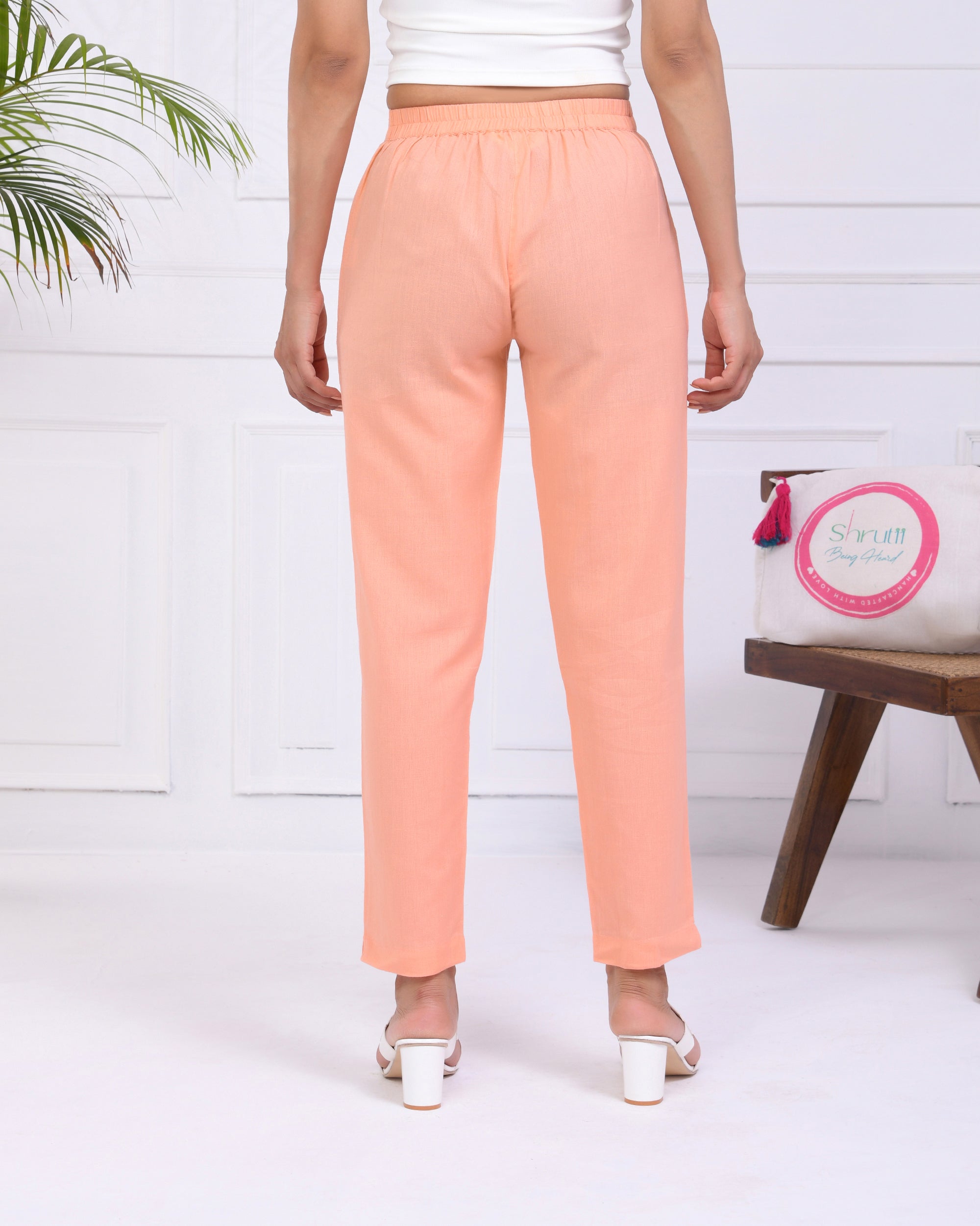 Peach Airy Linen Pants