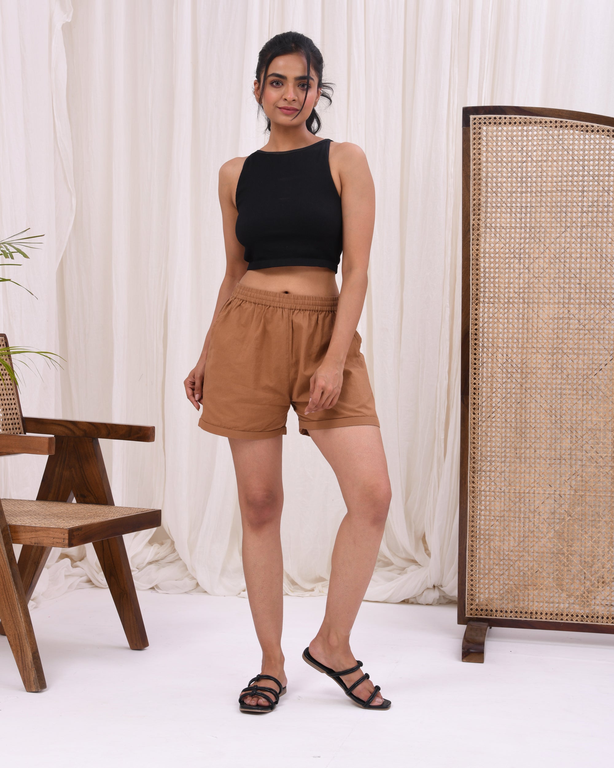 Camel Brown Cotton Shorts