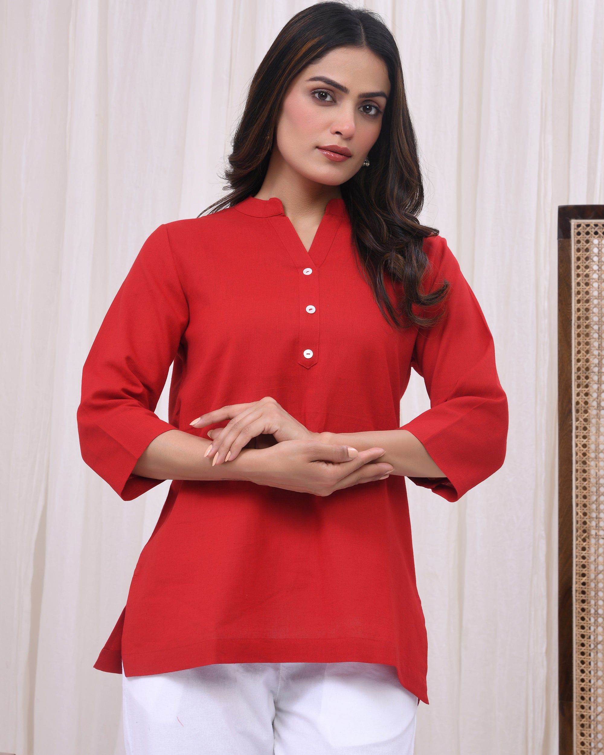 Fiery Red Airy Linen Short Kurta