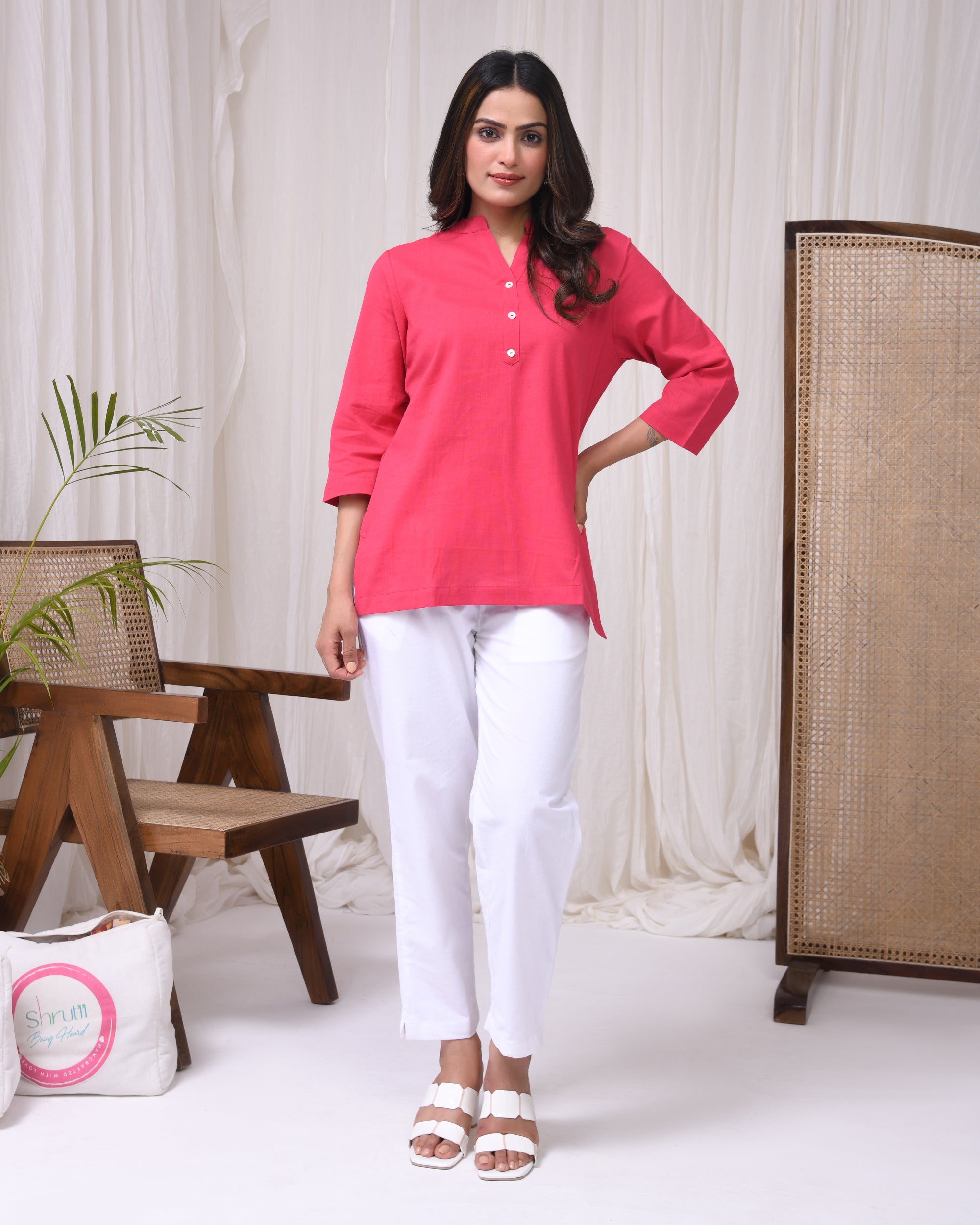 Bubble Gum Pink Airy Linen Short Kurta