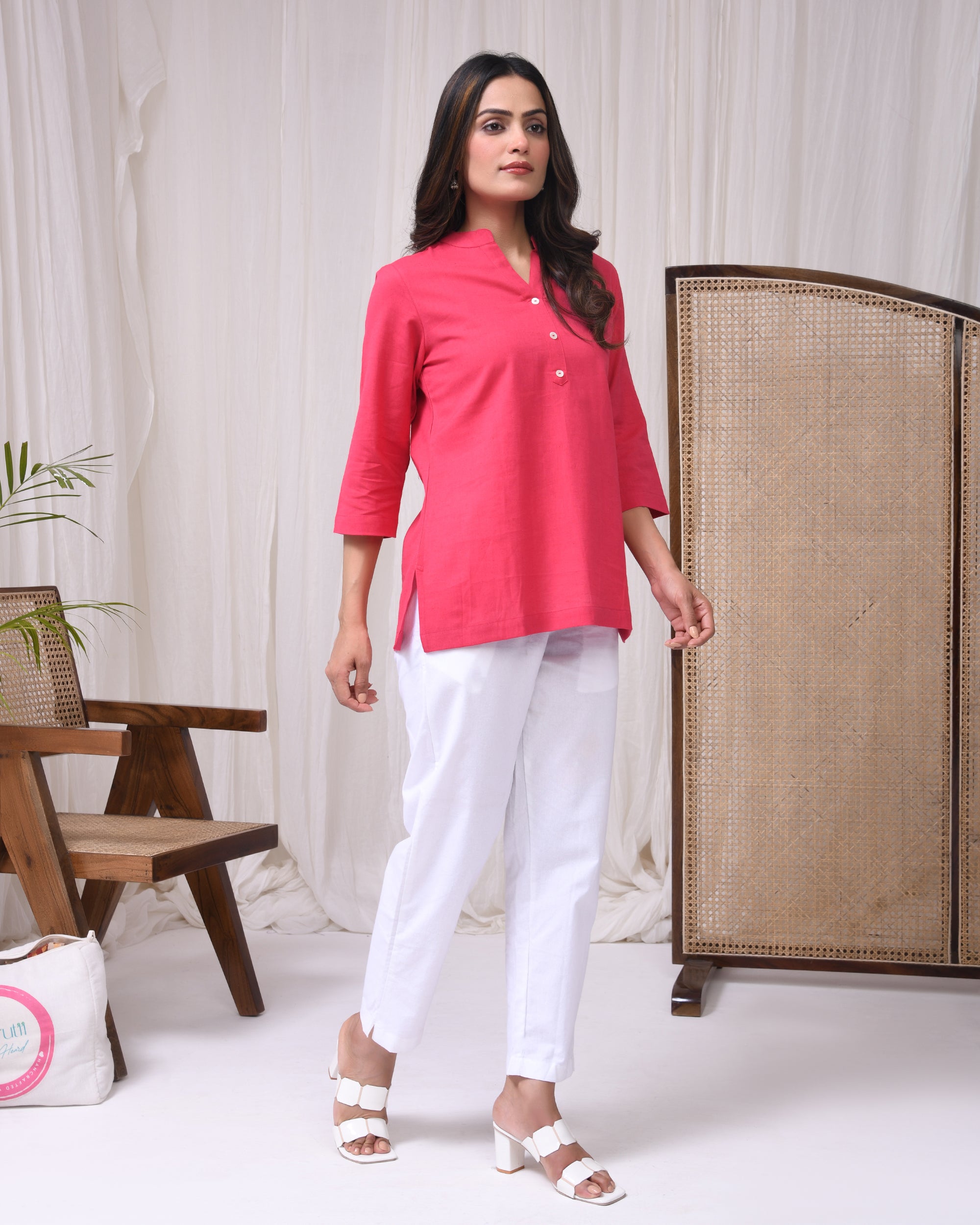 Bubble Gum Pink Airy Linen Short Kurta