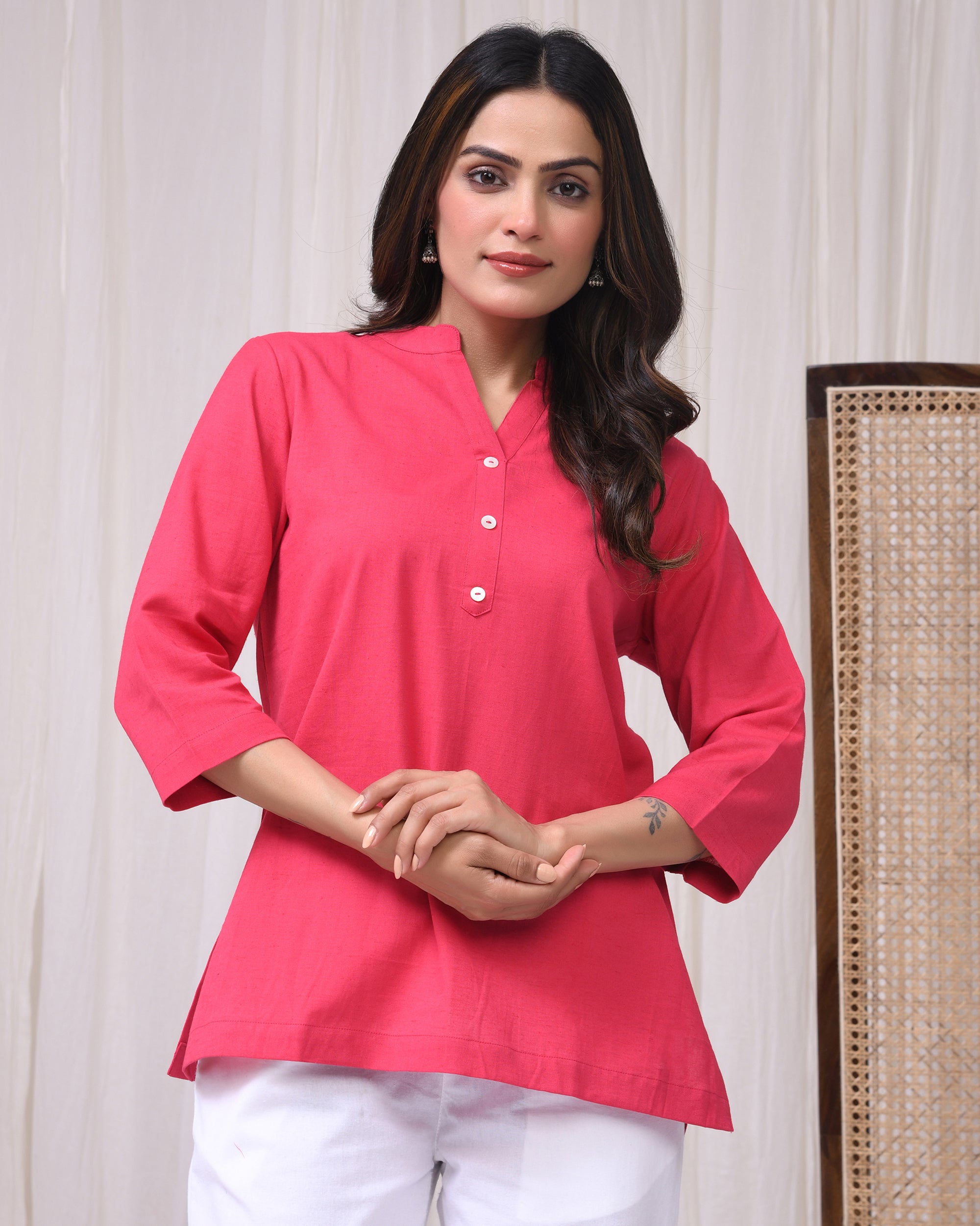 Bubble Gum Pink Airy Linen Short Kurta