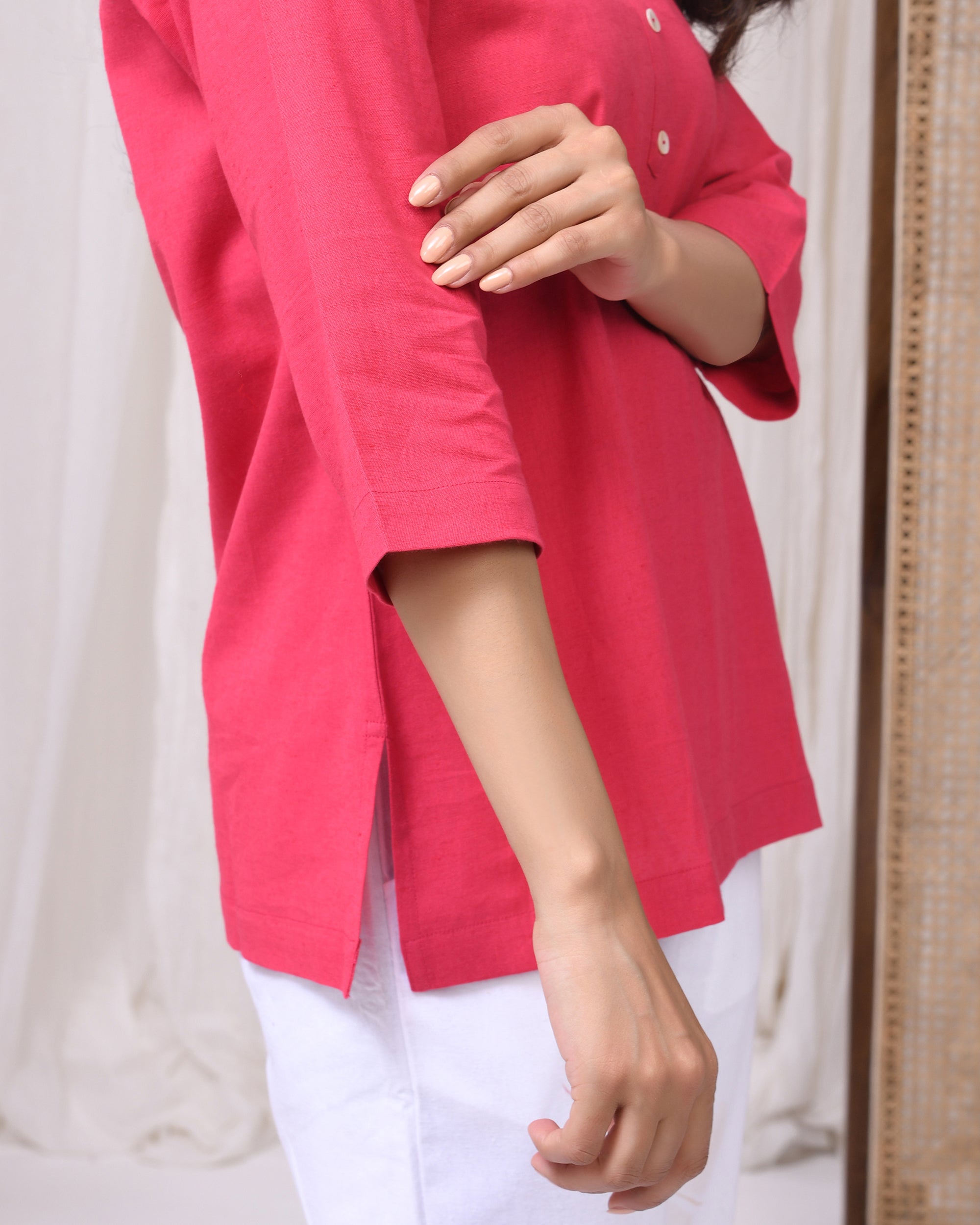 Bubble Gum Pink Airy Linen Short Kurta