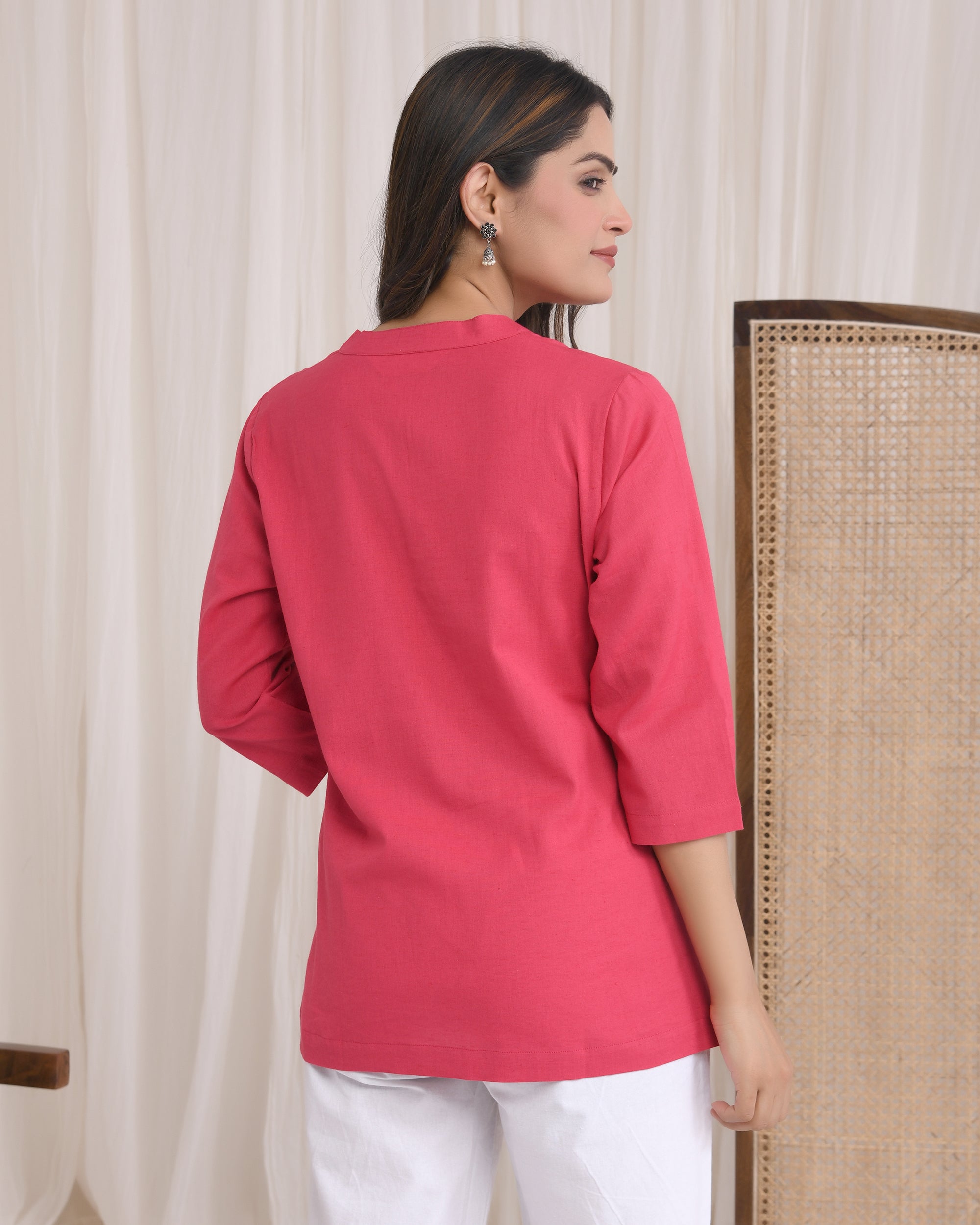 Bubble Gum Pink Airy Linen Short Kurta