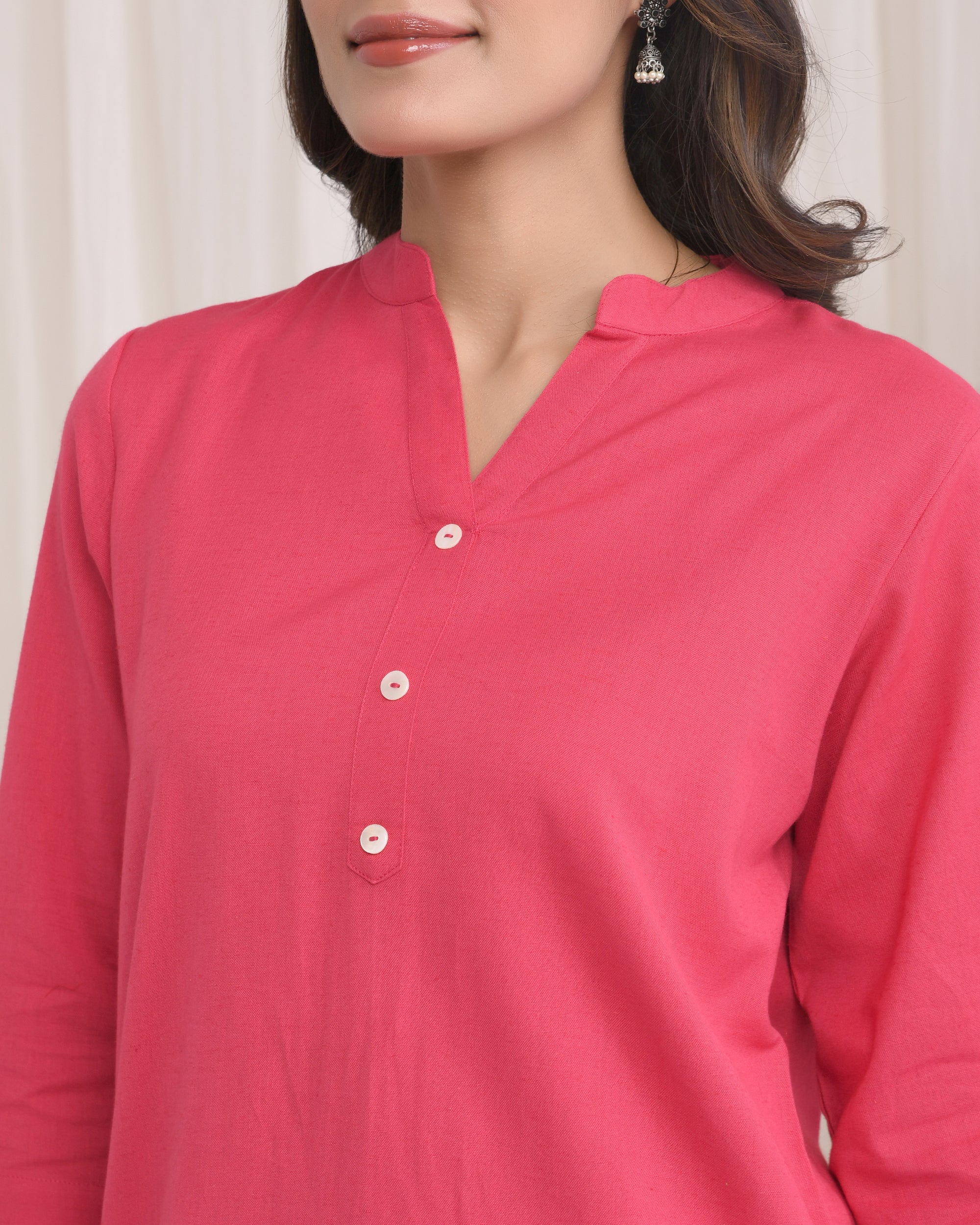 Bubble Gum Pink Airy Linen Short Kurta