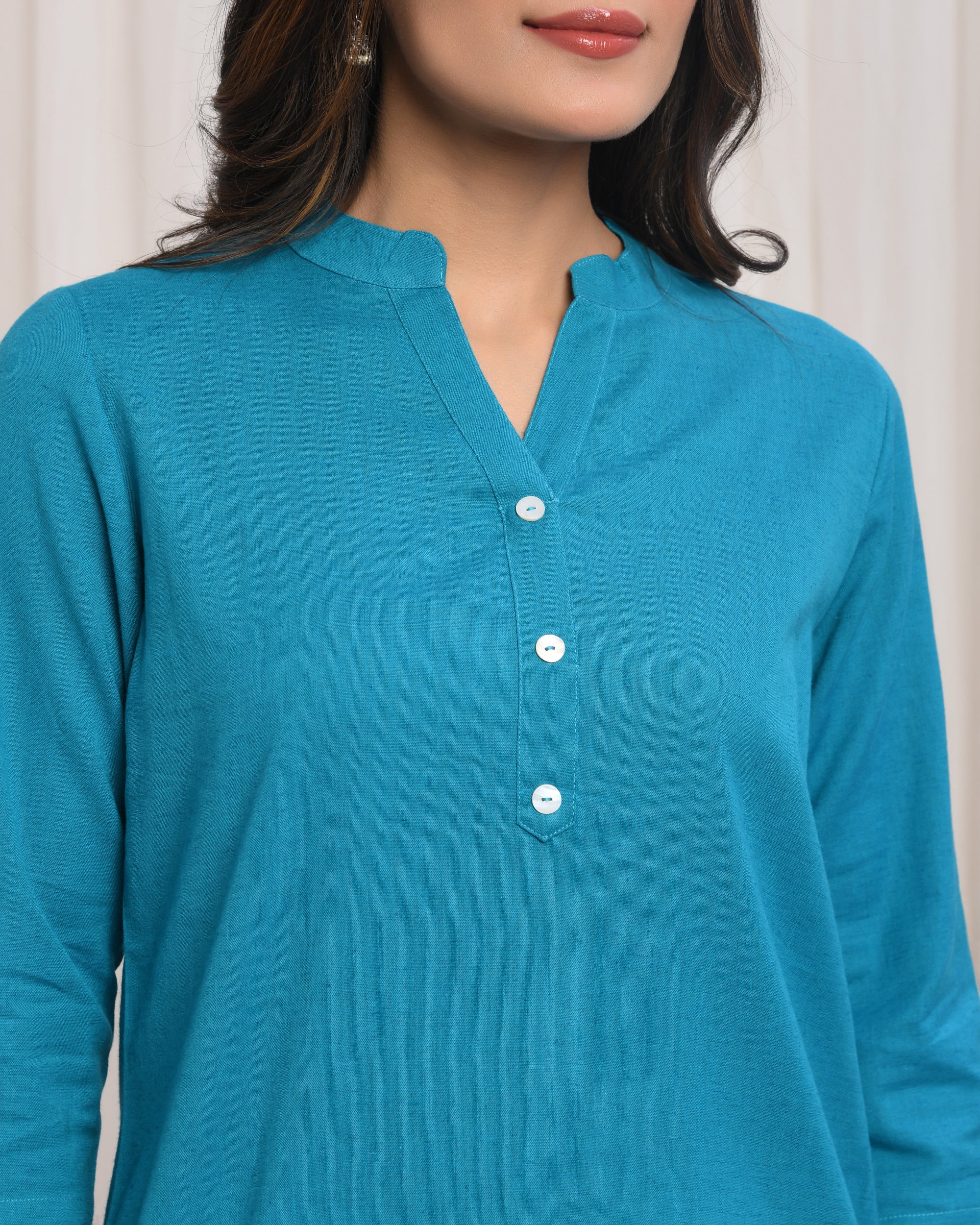 Turquoise Airy Linen Short Kurta