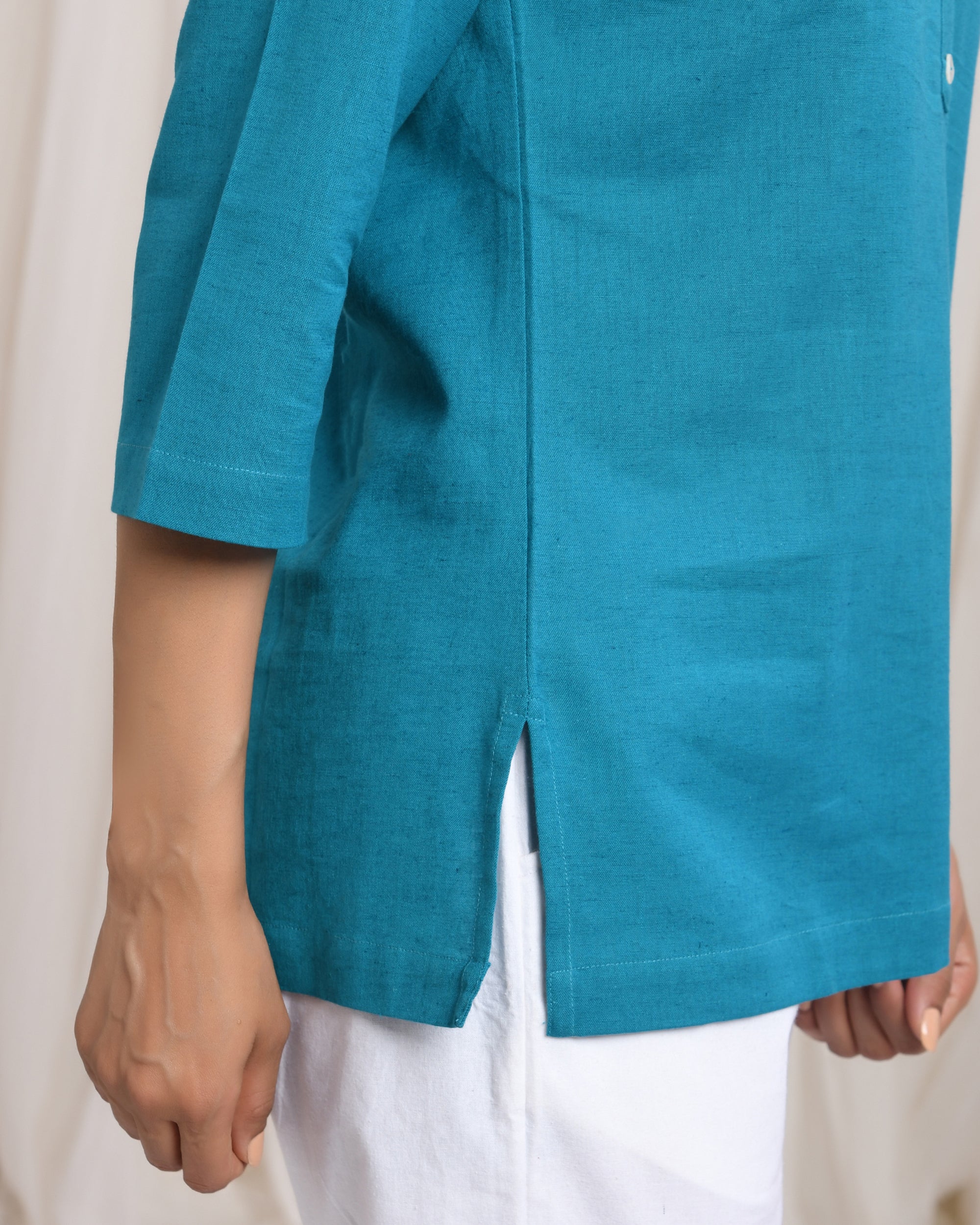Turquoise Airy Linen Short Kurta