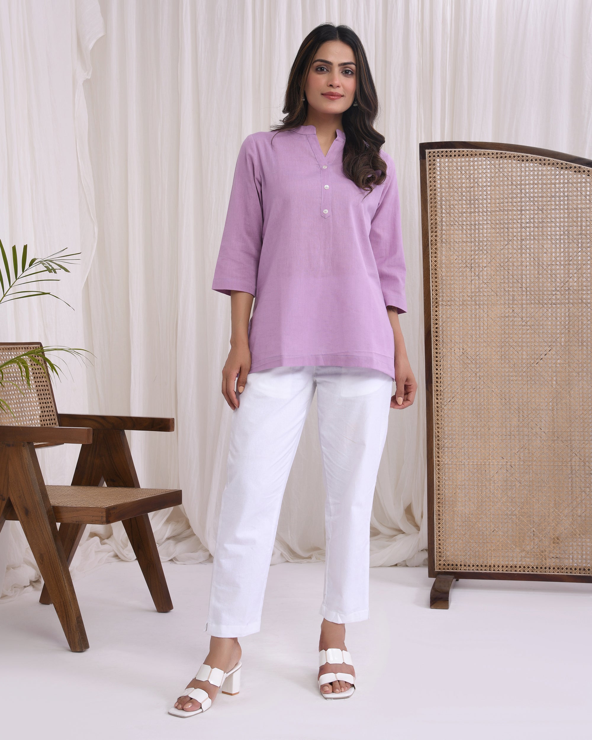Lilac Airy Linen Short Kurta
