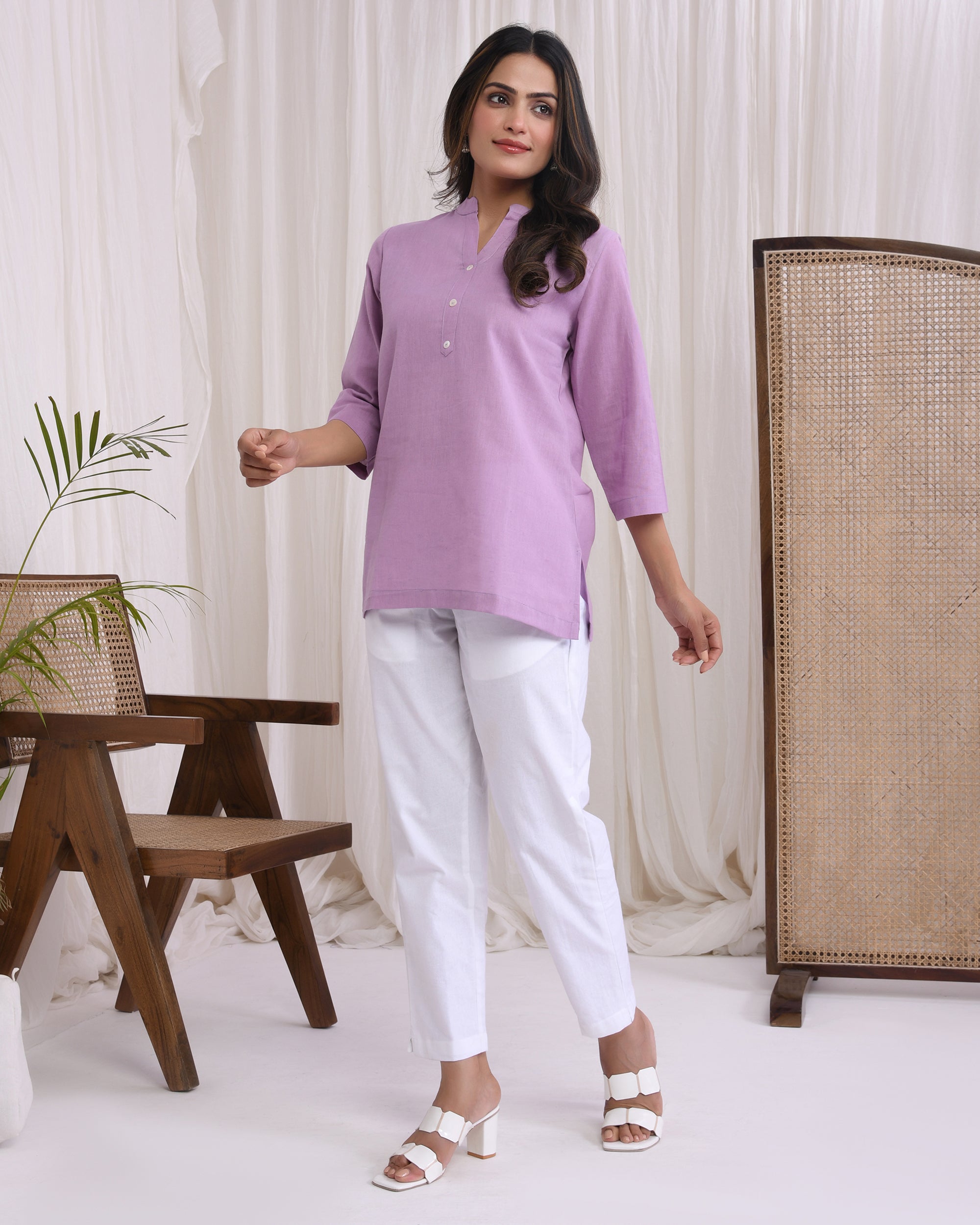 Lilac Airy Linen Short Kurta