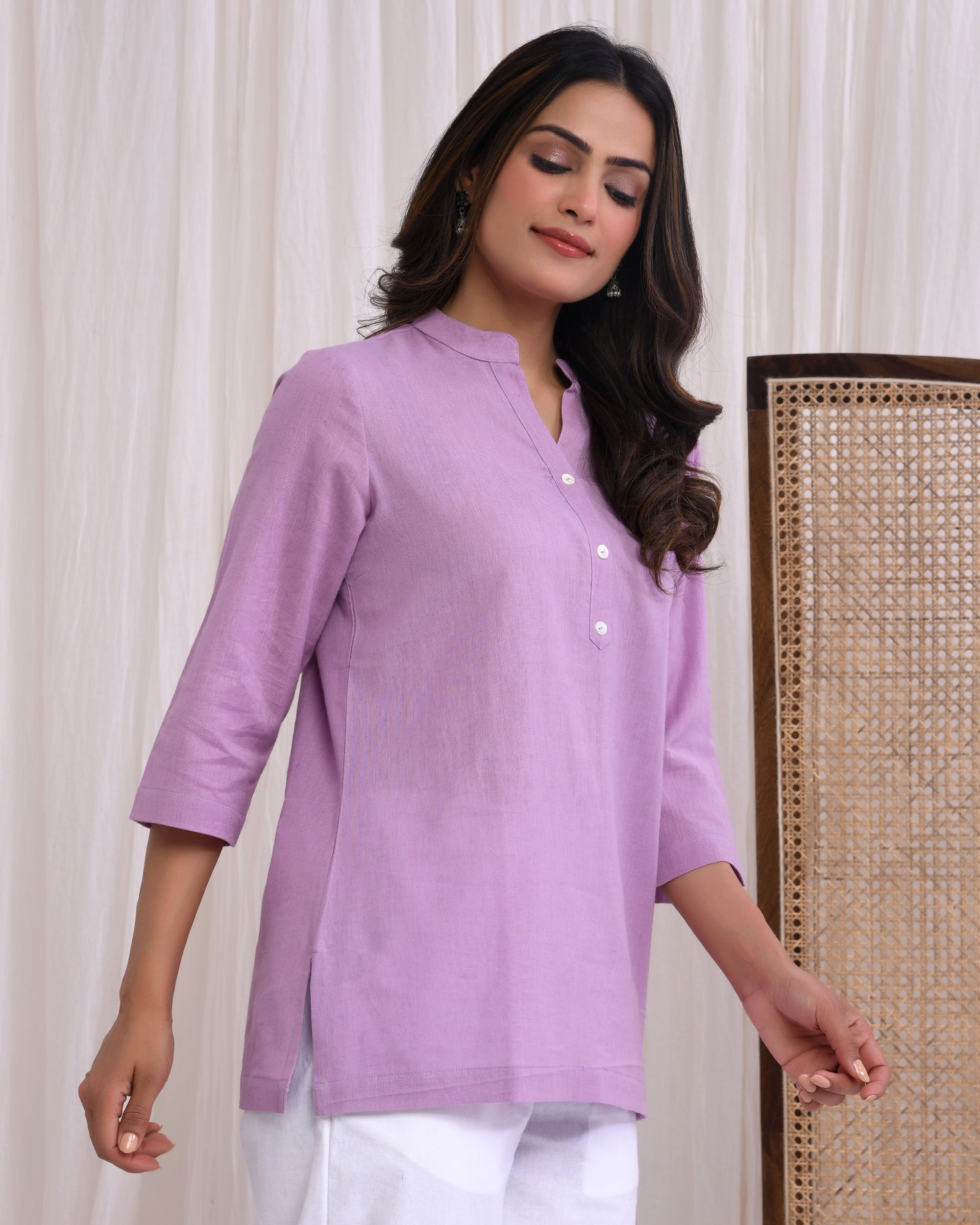 Lilac Airy Linen Short Kurta