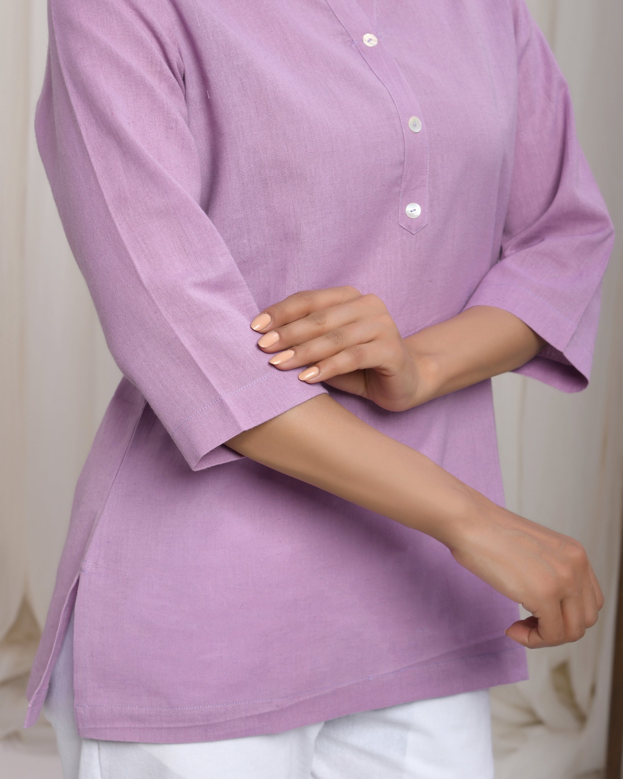 Lilac Airy Linen Short Kurta