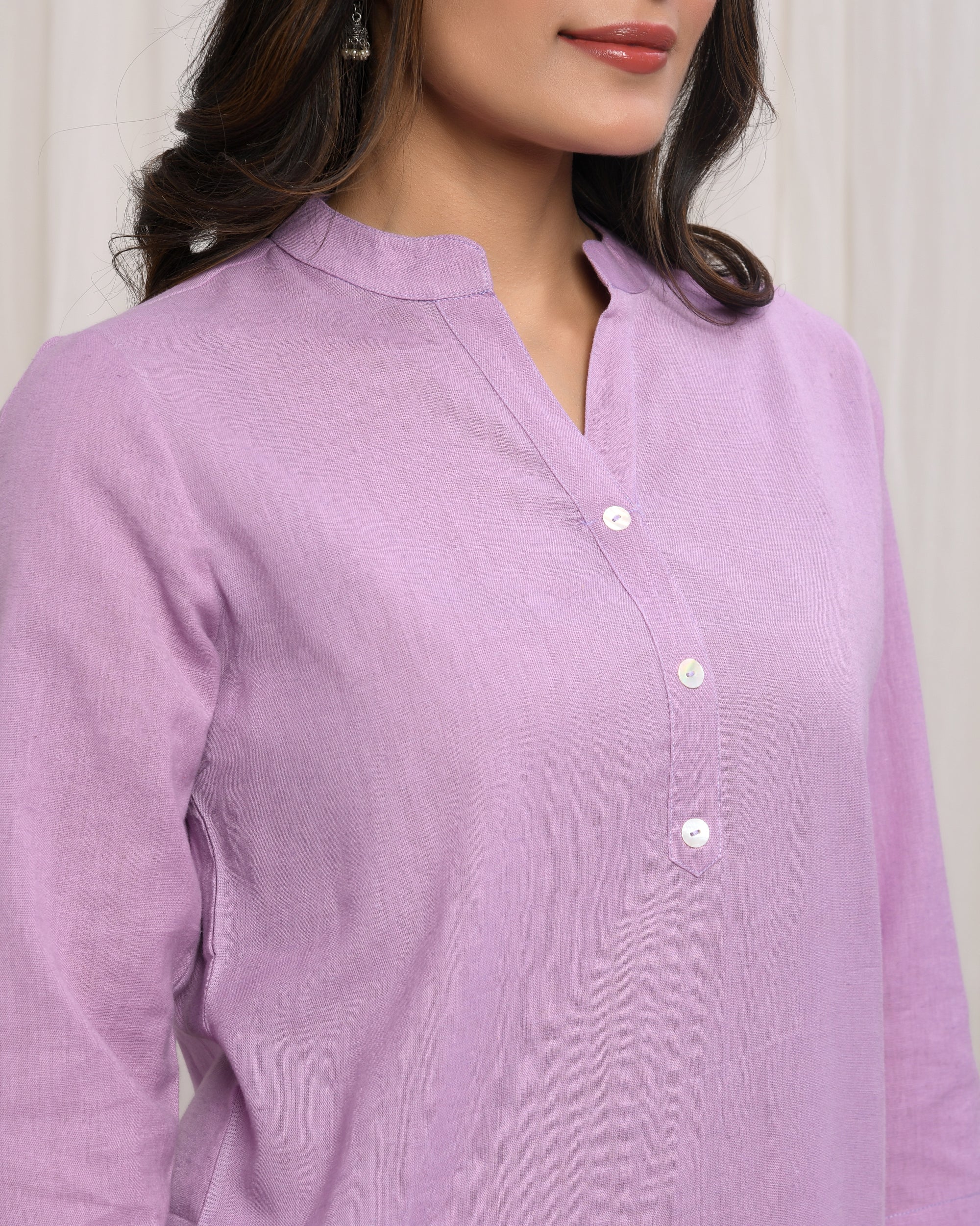Lilac Airy Linen Short Kurta