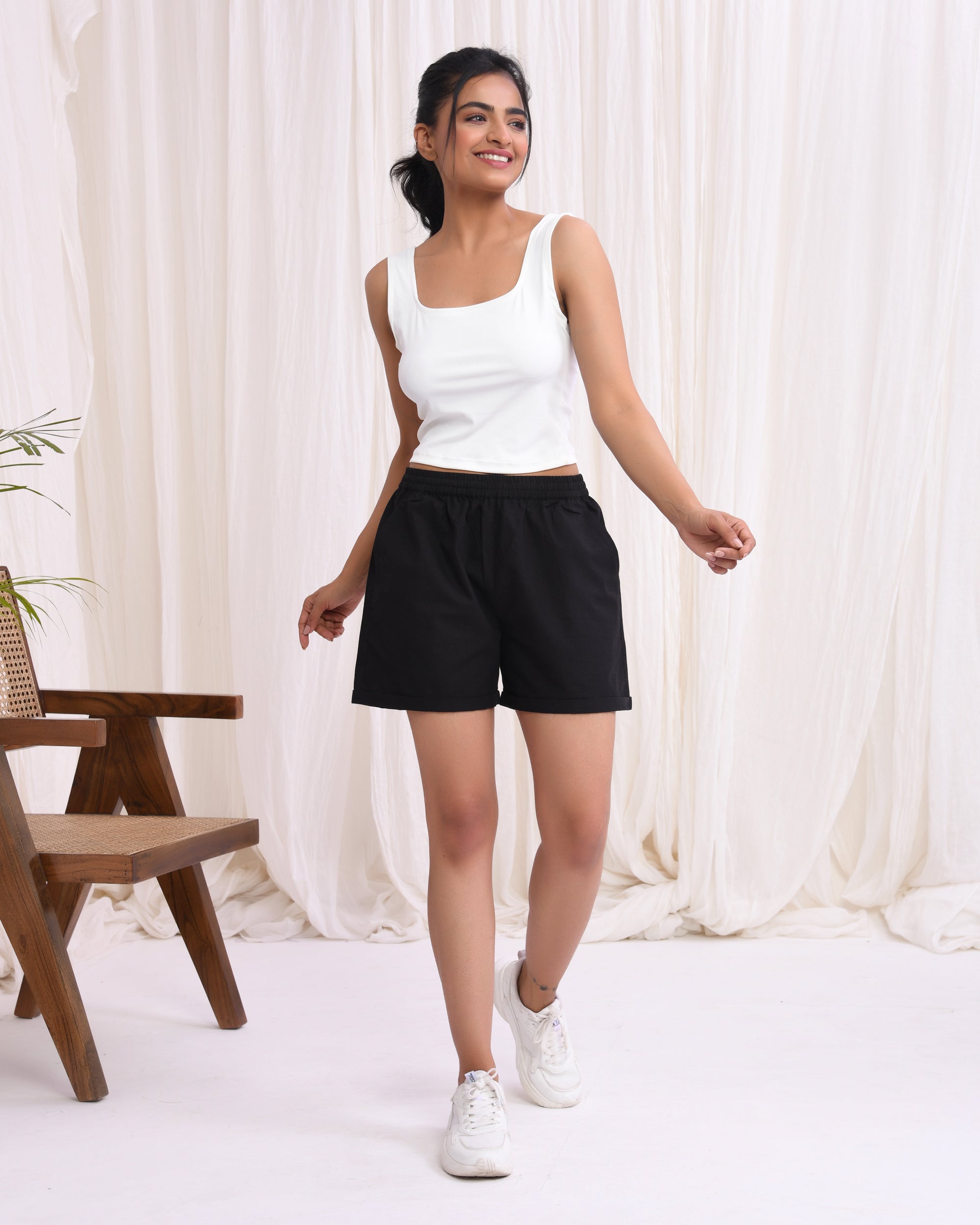 Kohl Black Cotton Shorts