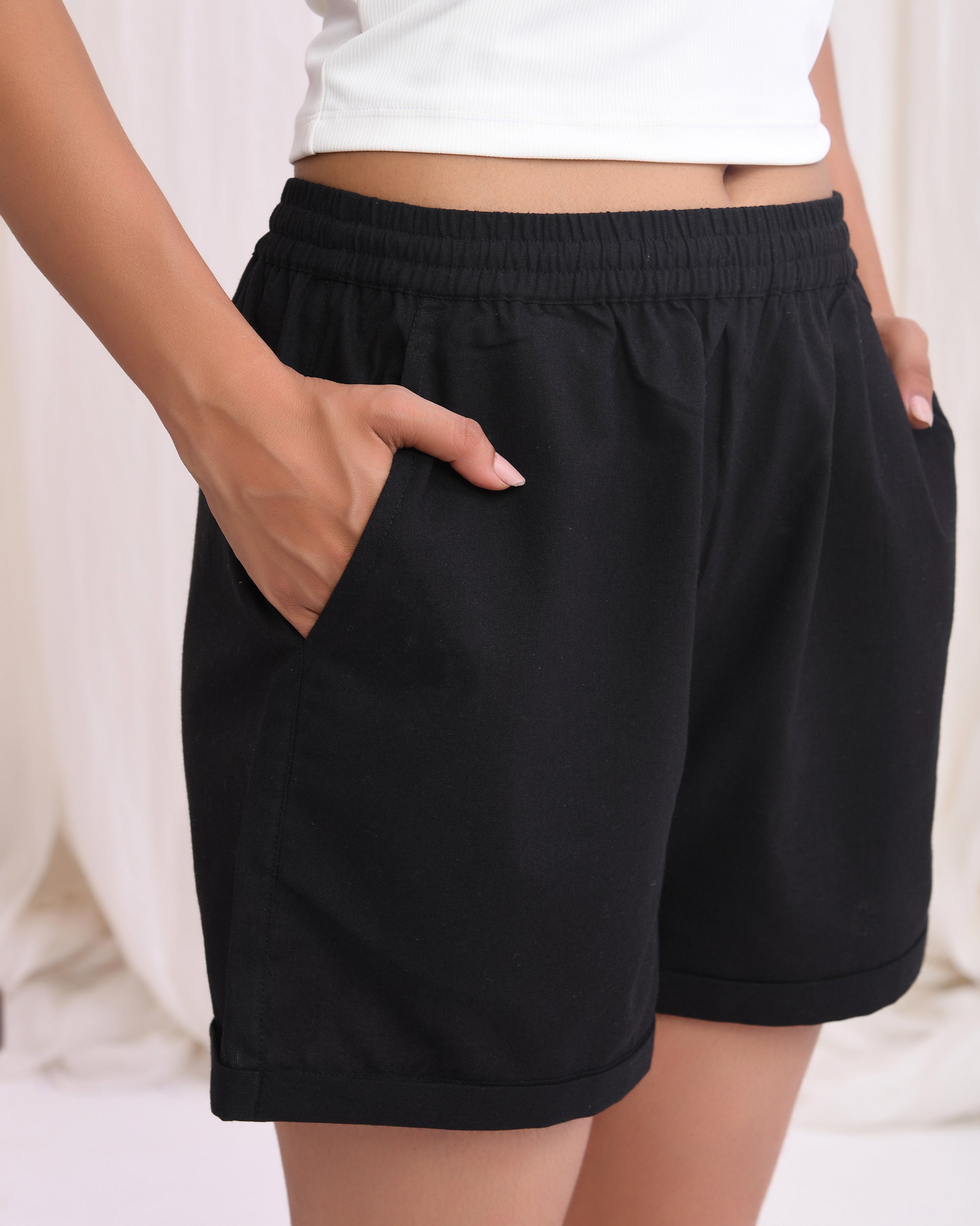 Kohl Black Cotton Shorts