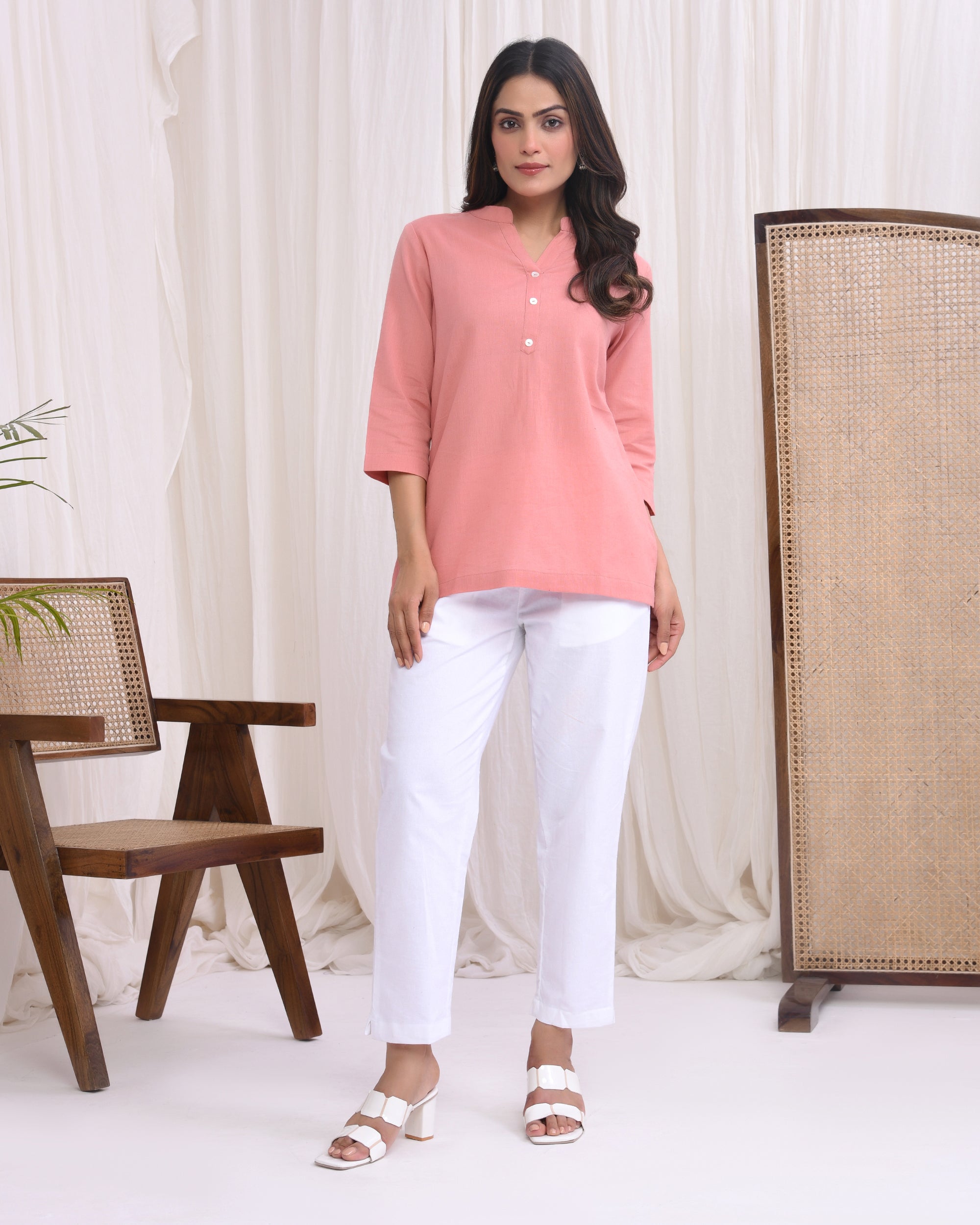 Rose Taupe Airy Linen Short Kurta