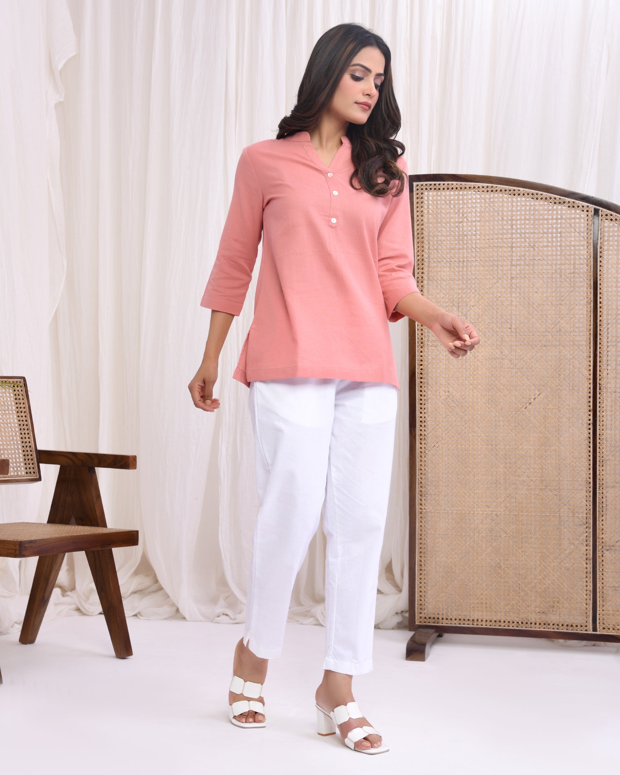 Rose Taupe Airy Linen Short Kurta