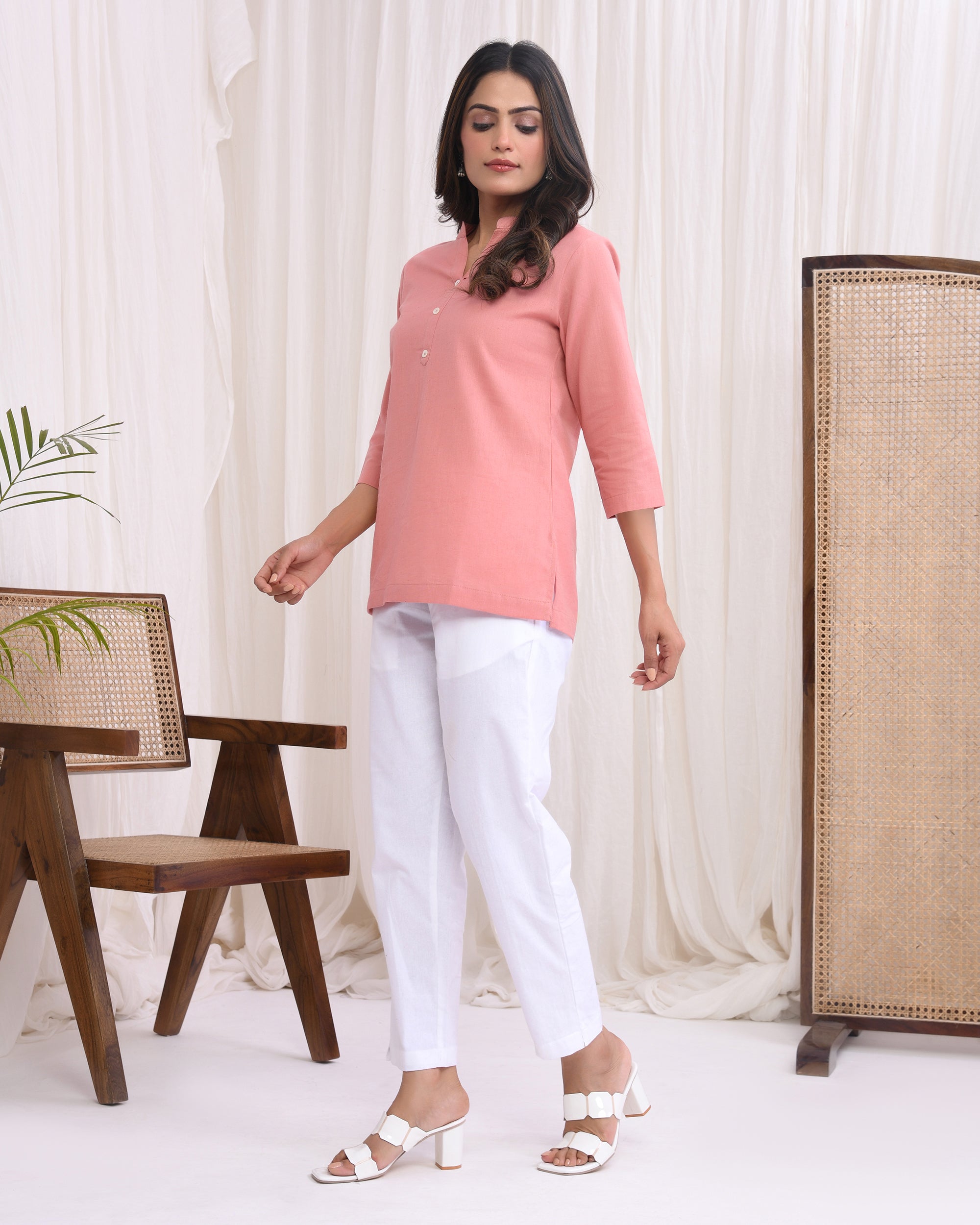 Rose Taupe Airy Linen Short Kurta