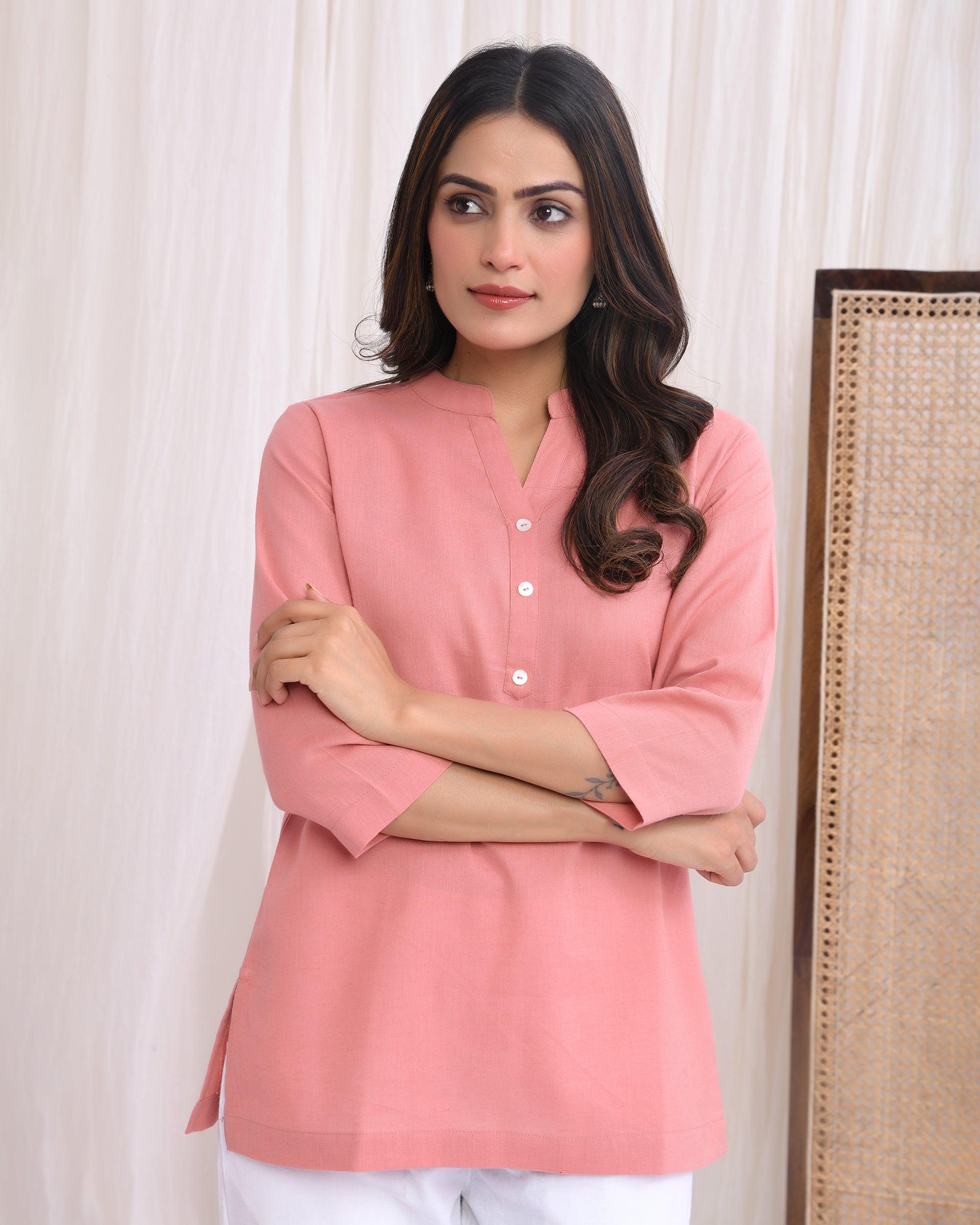 Rose Taupe Airy Linen Short Kurta