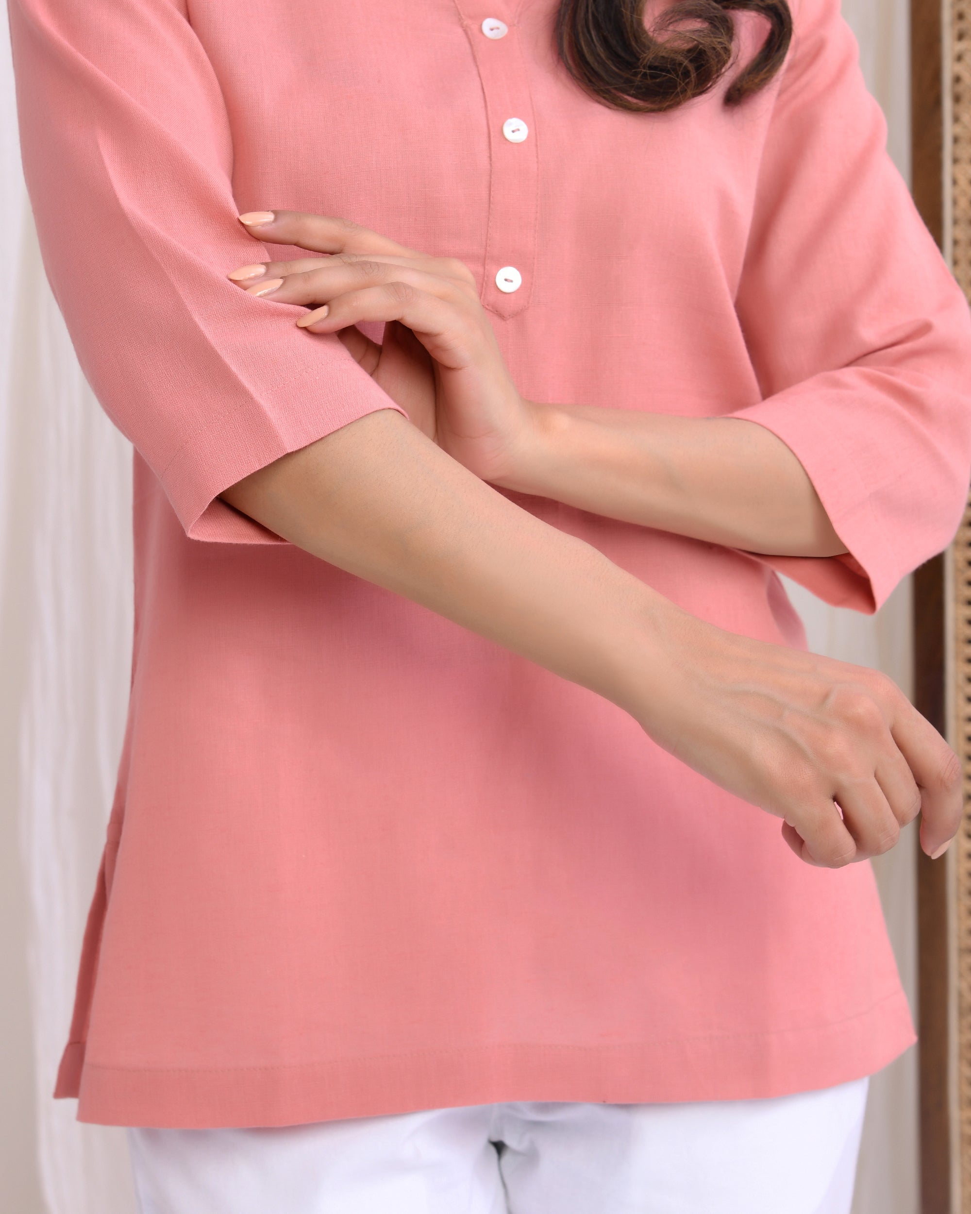 Rose Taupe Airy Linen Short Kurta
