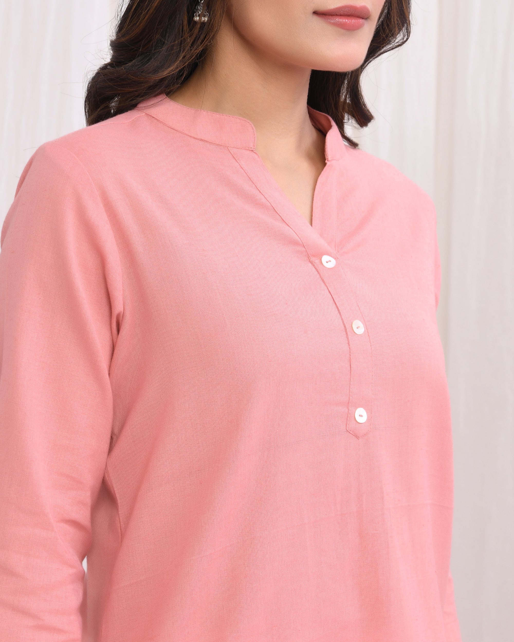 Rose Taupe Airy Linen Short Kurta