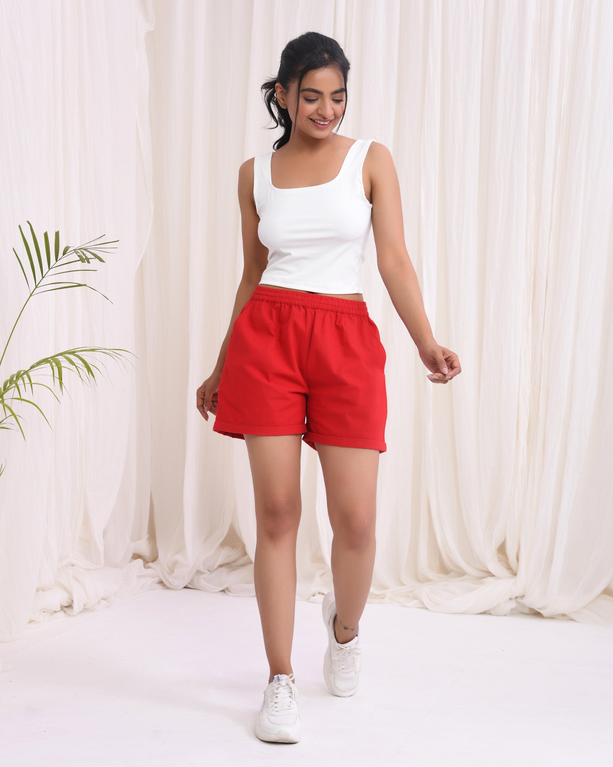 Fiery Red Cotton Shorts