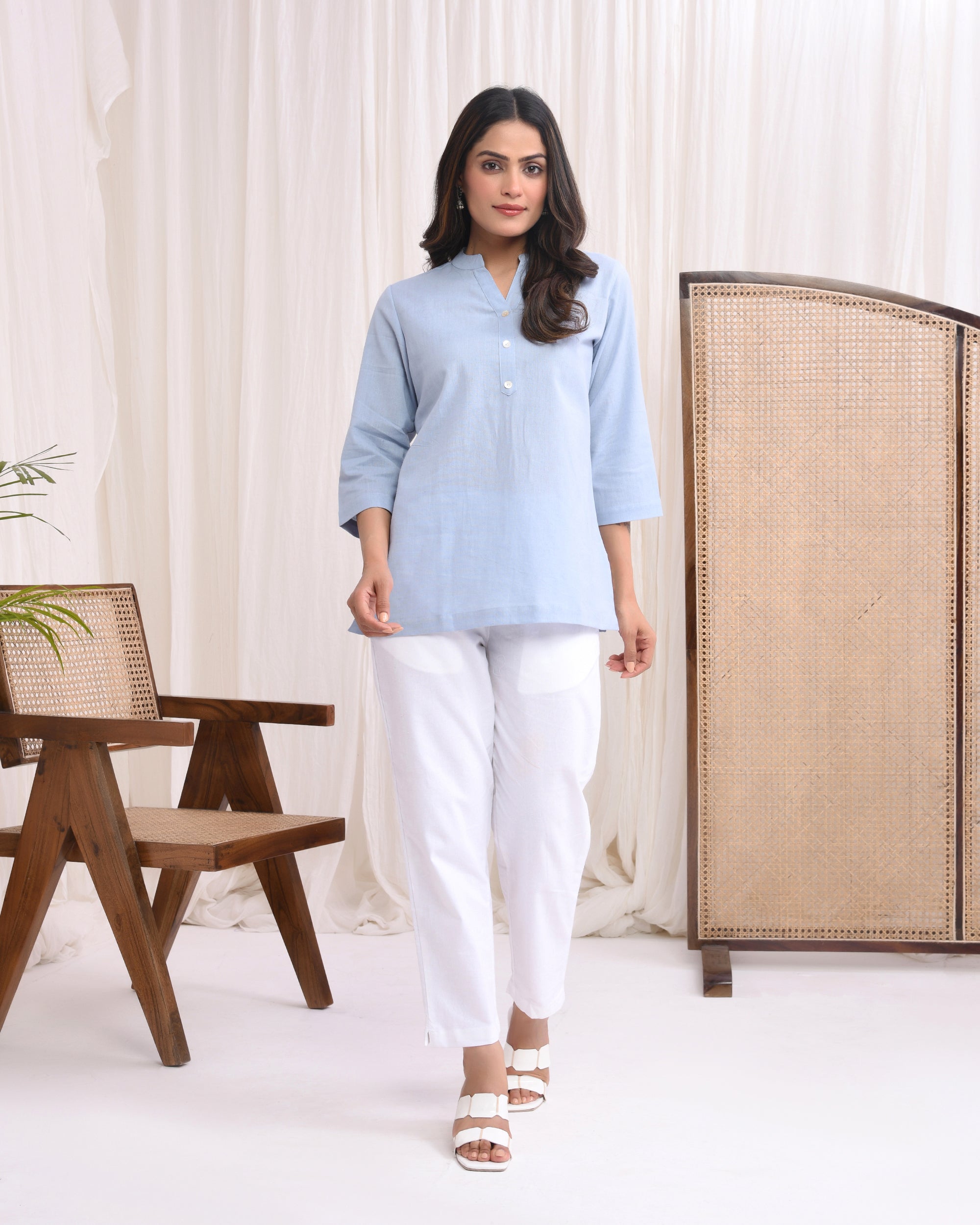 Sky Blue Airy Linen Short Kurta