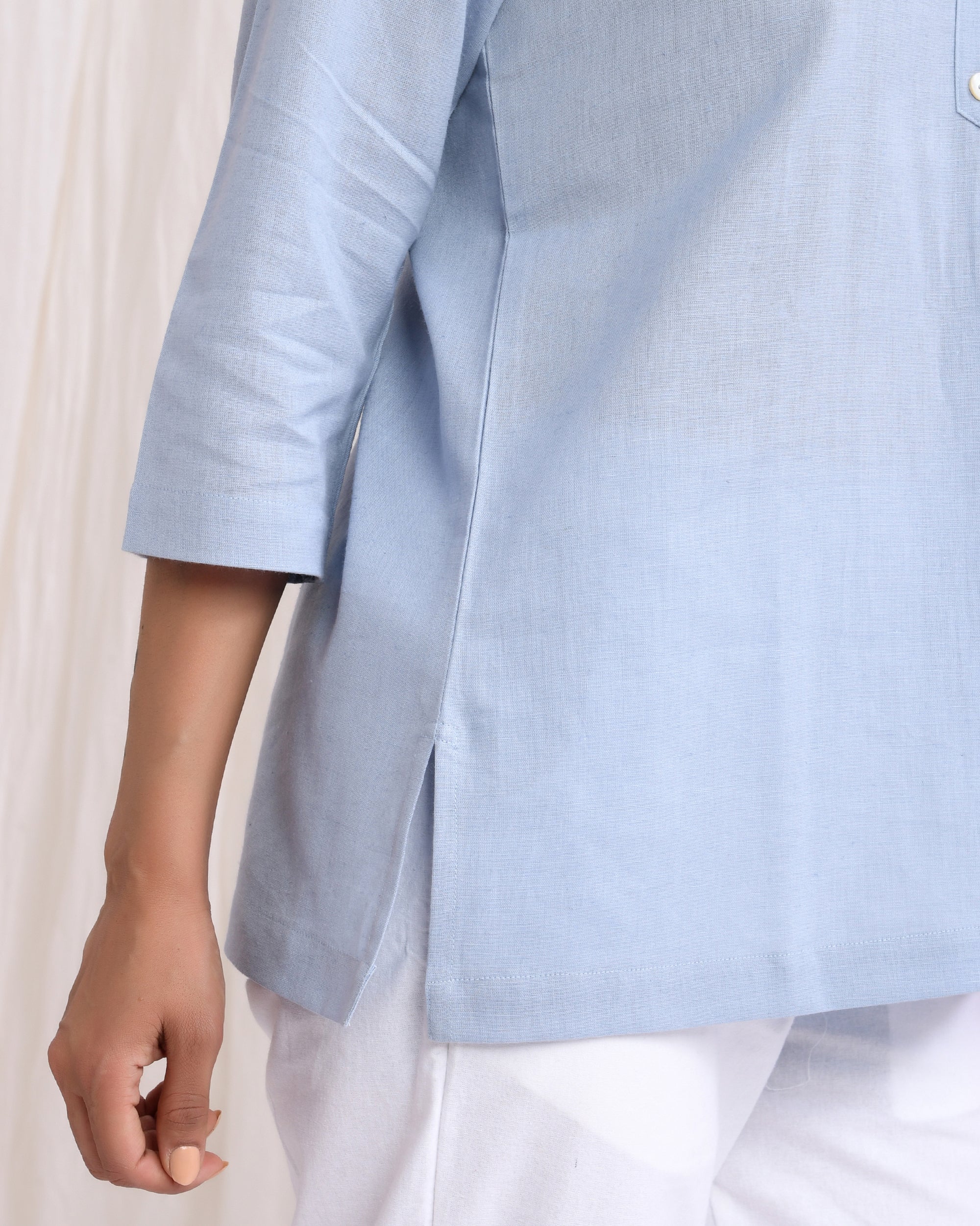 Sky Blue Airy Linen Short Kurta