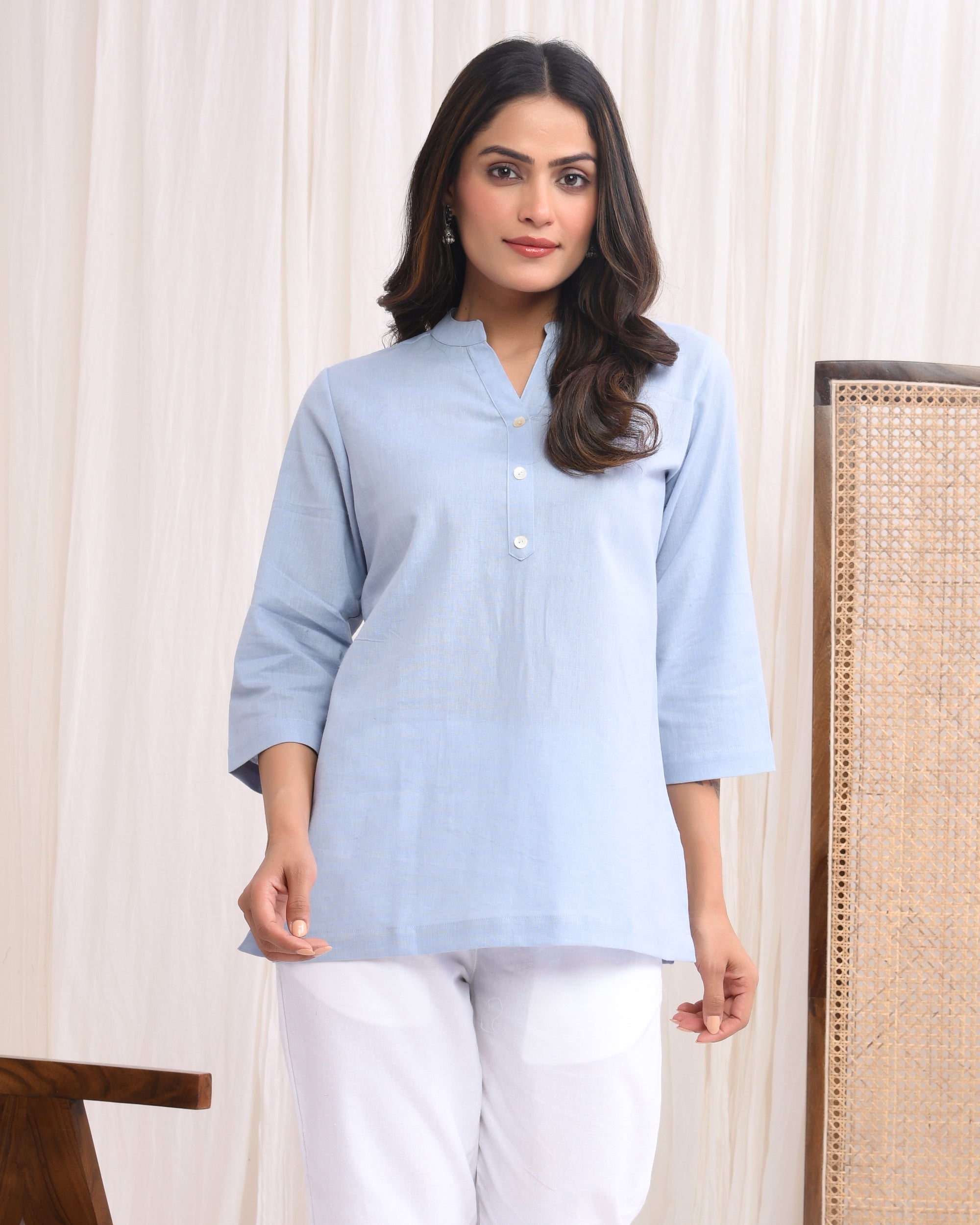 Sky Blue Airy Linen Short Kurta