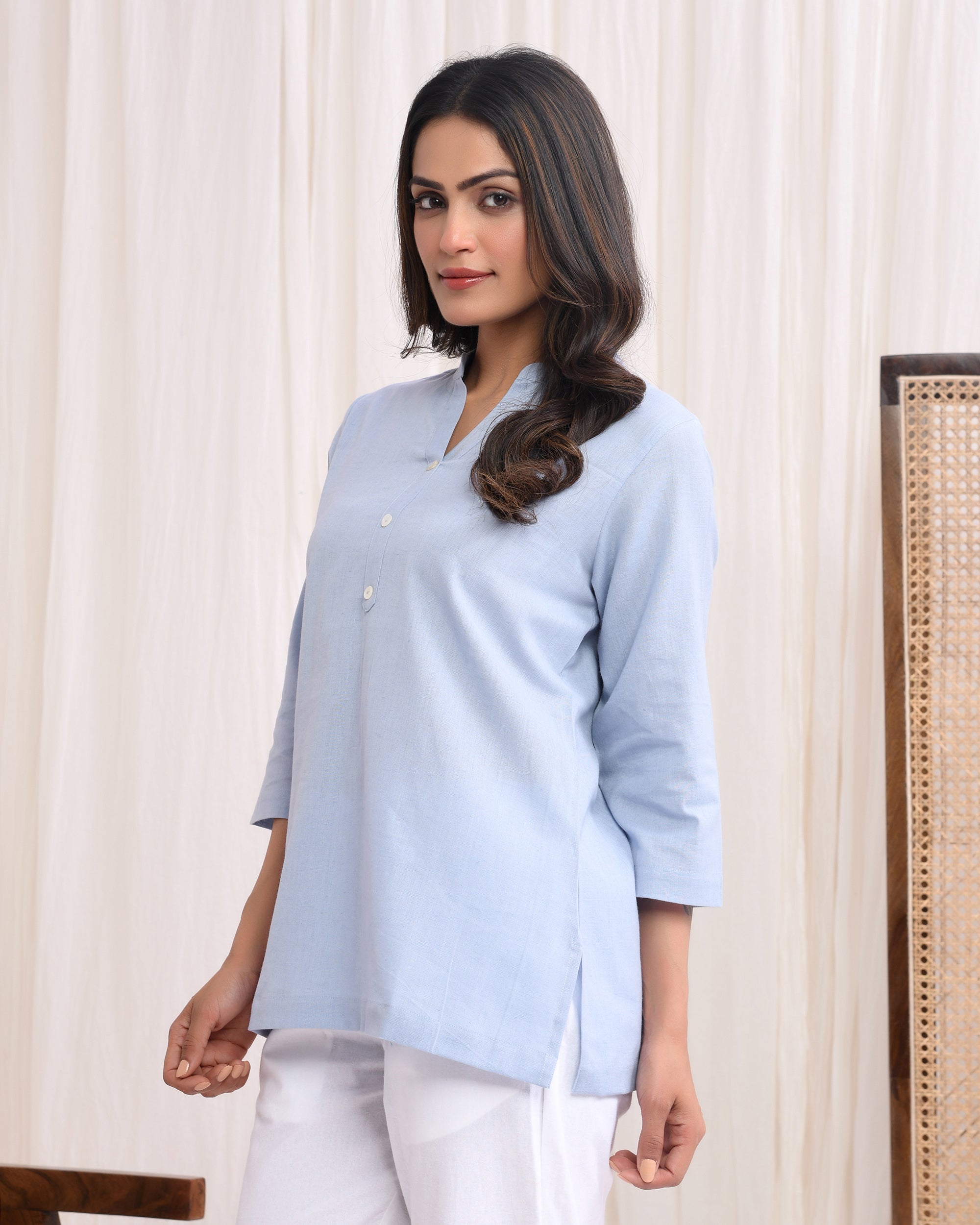 Sky Blue Airy Linen Short Kurta
