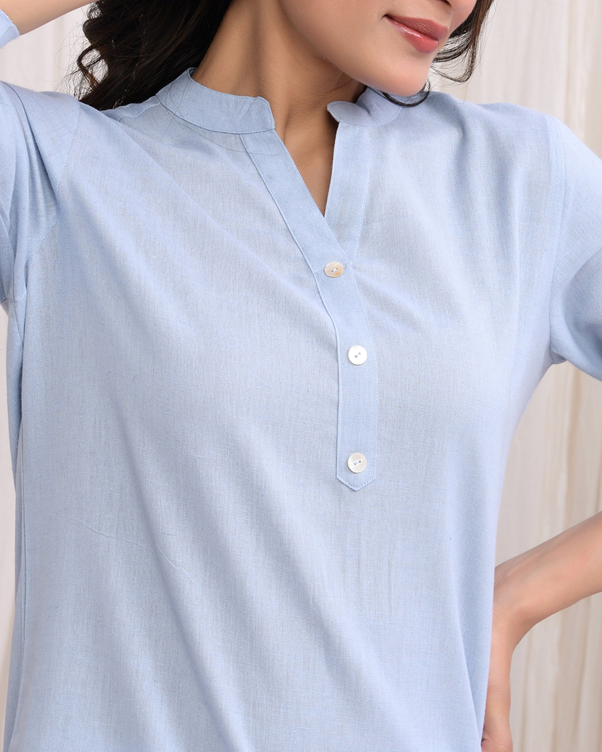 Sky Blue Airy Linen Short Kurta