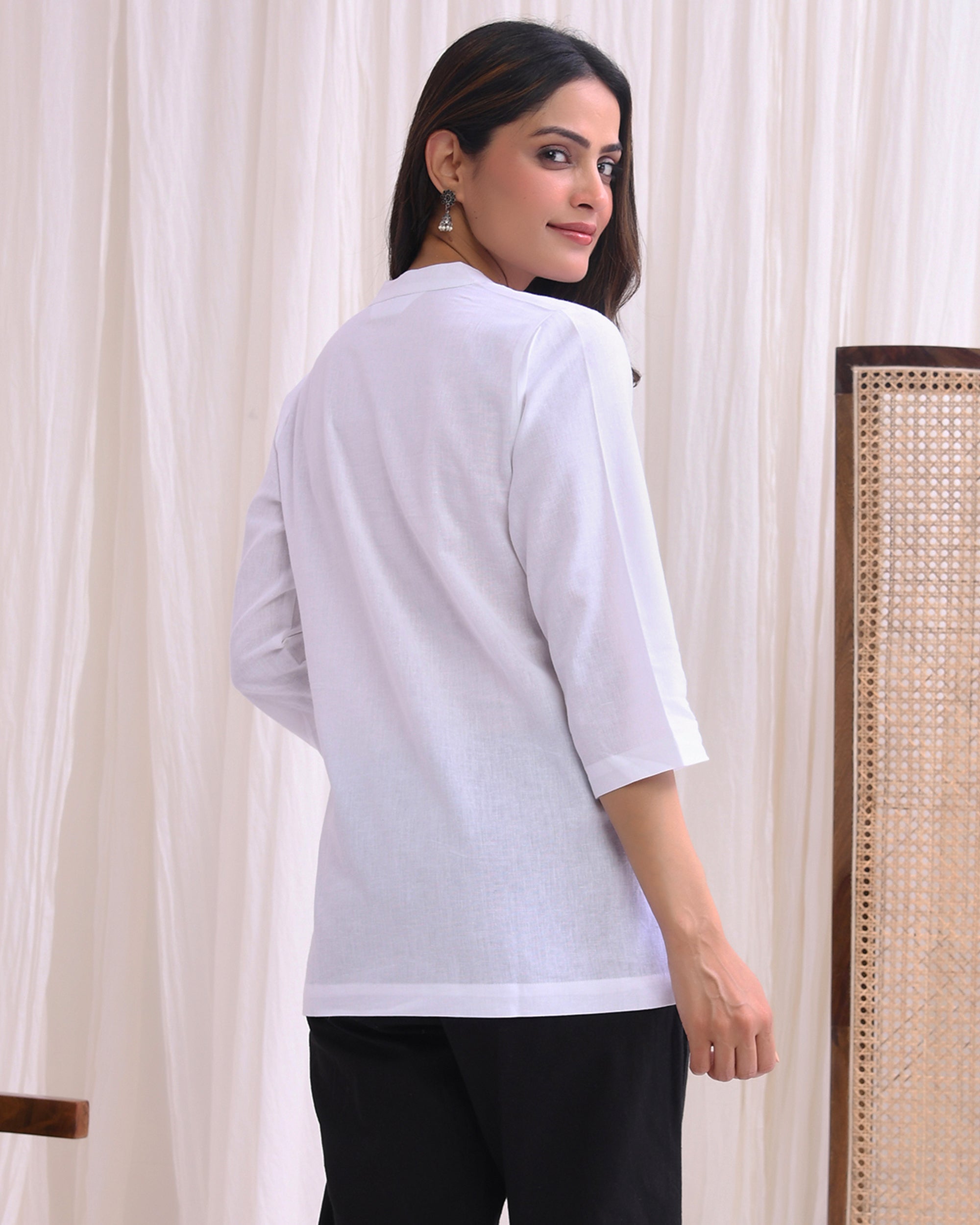 Snow White Airy Linen Short Kurta