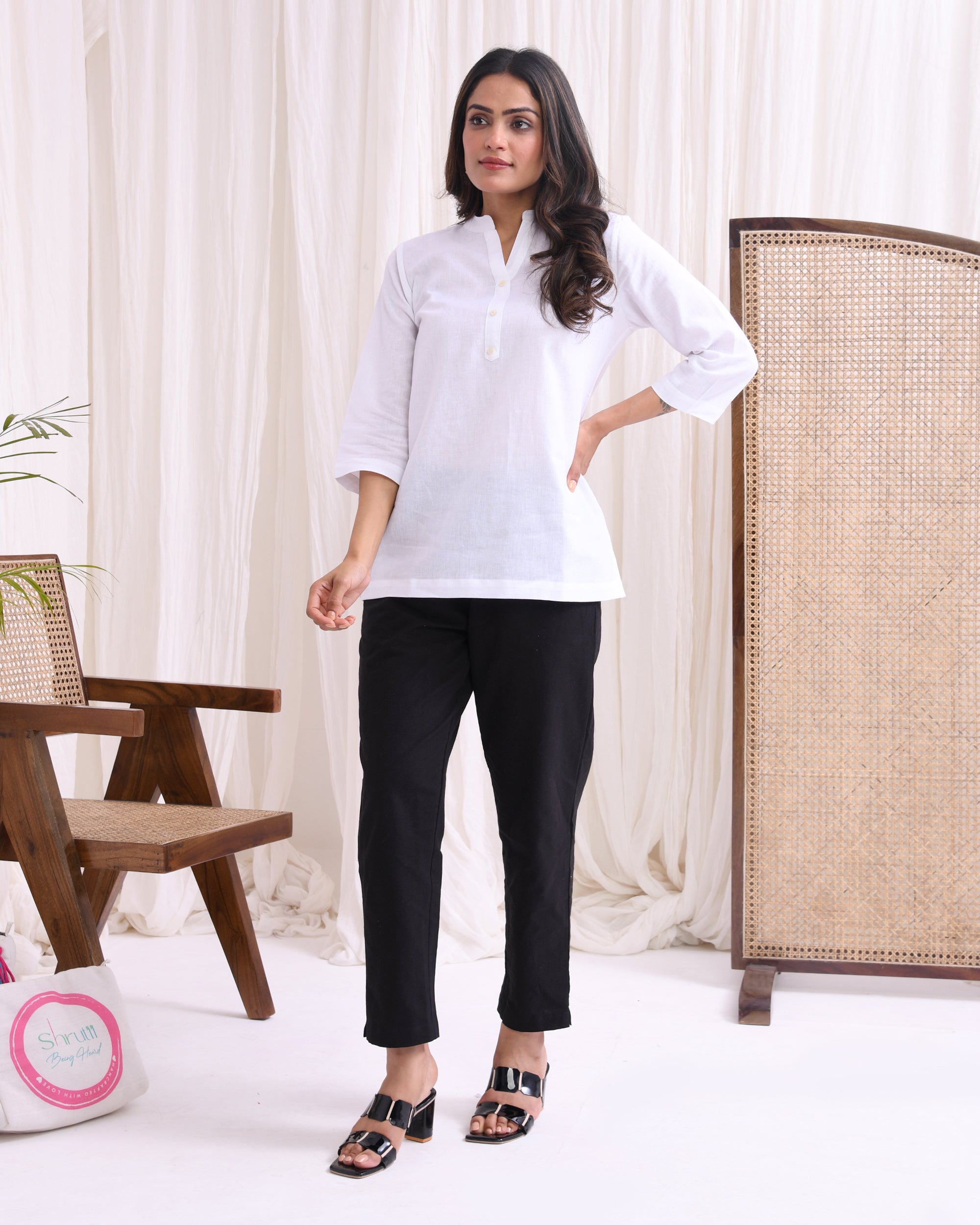 Snow White Airy Linen Short Kurta