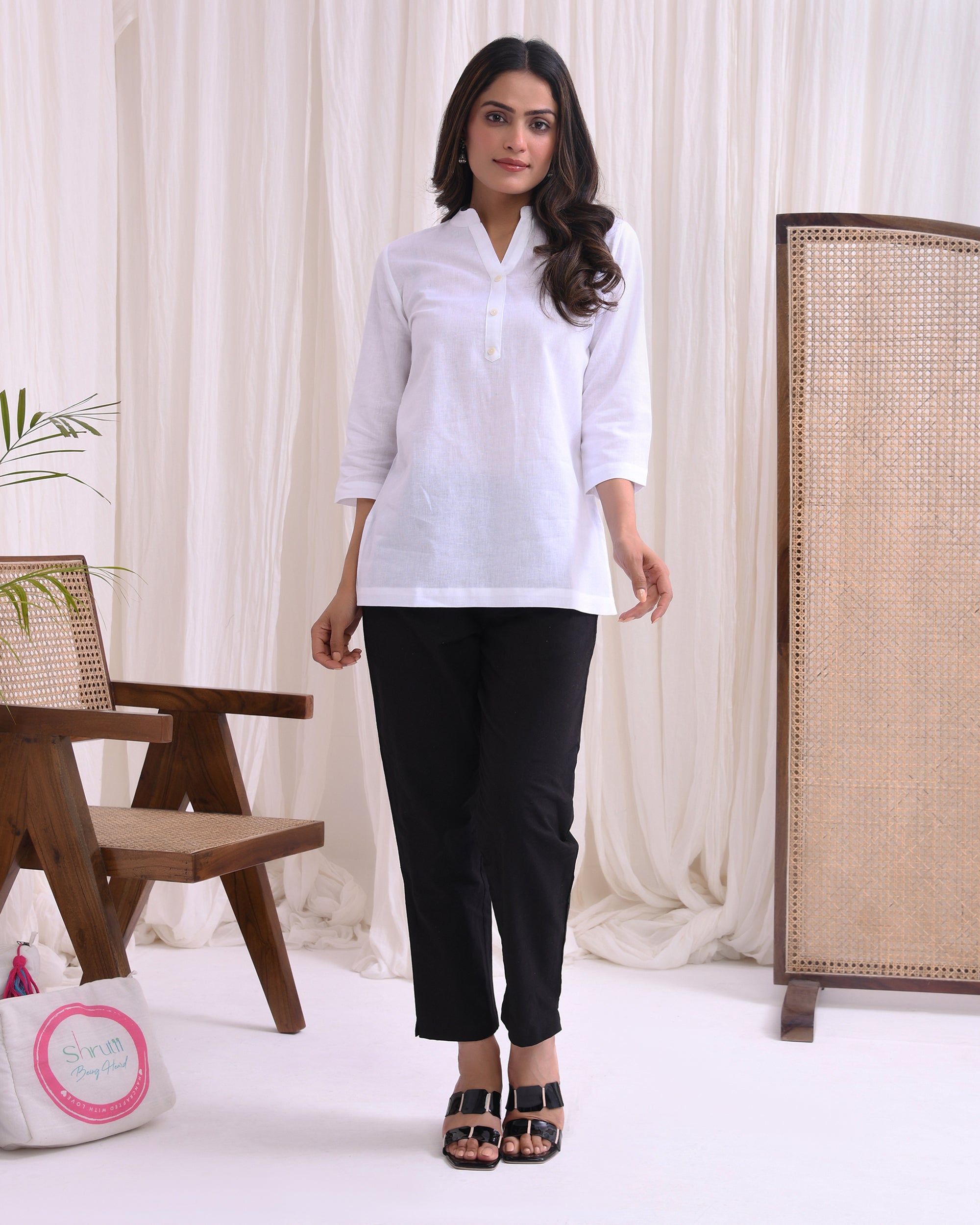 Snow White Airy Linen Short Kurta
