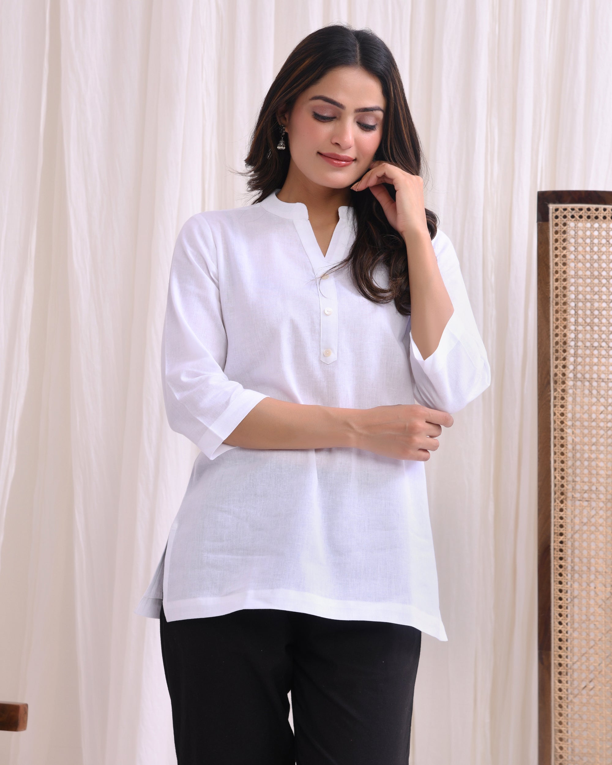 Snow White Airy Linen Short Kurta