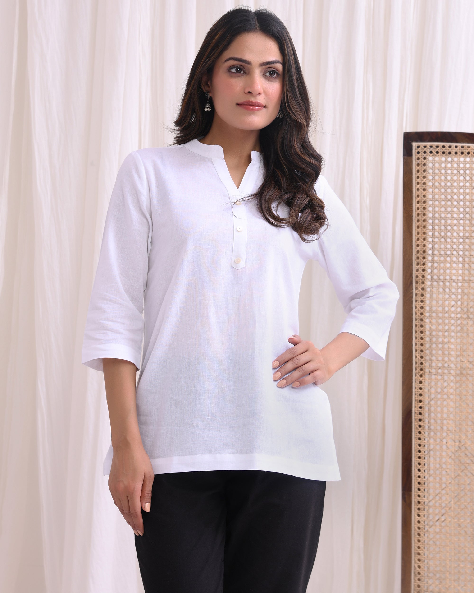 Snow White Airy Linen Short Kurta