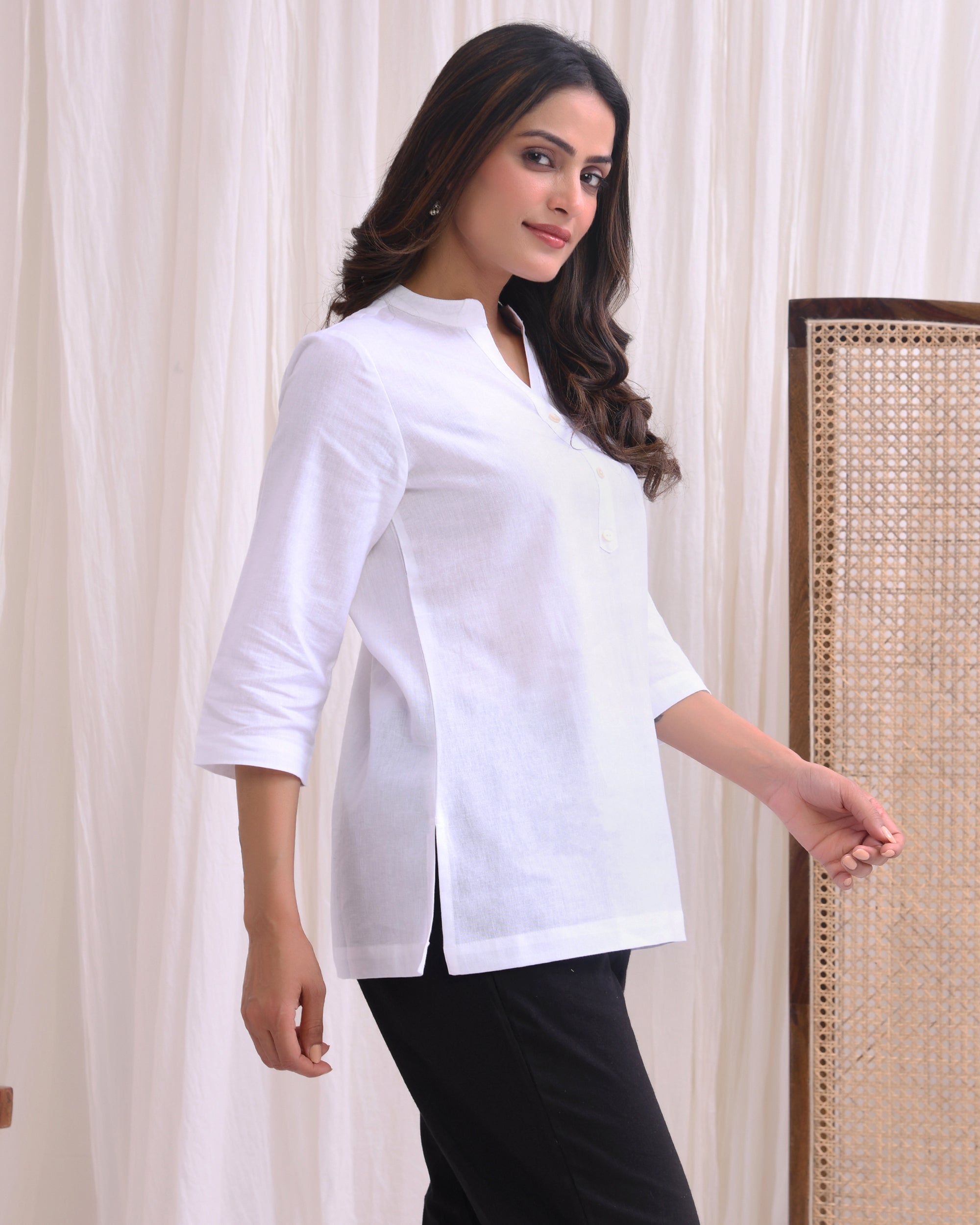 Snow White Airy Linen Short Kurta