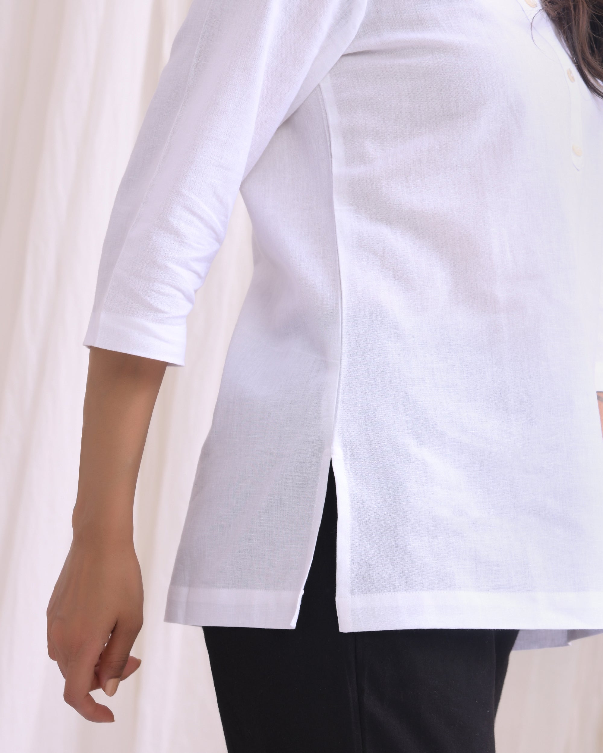 Snow White Airy Linen Short Kurta