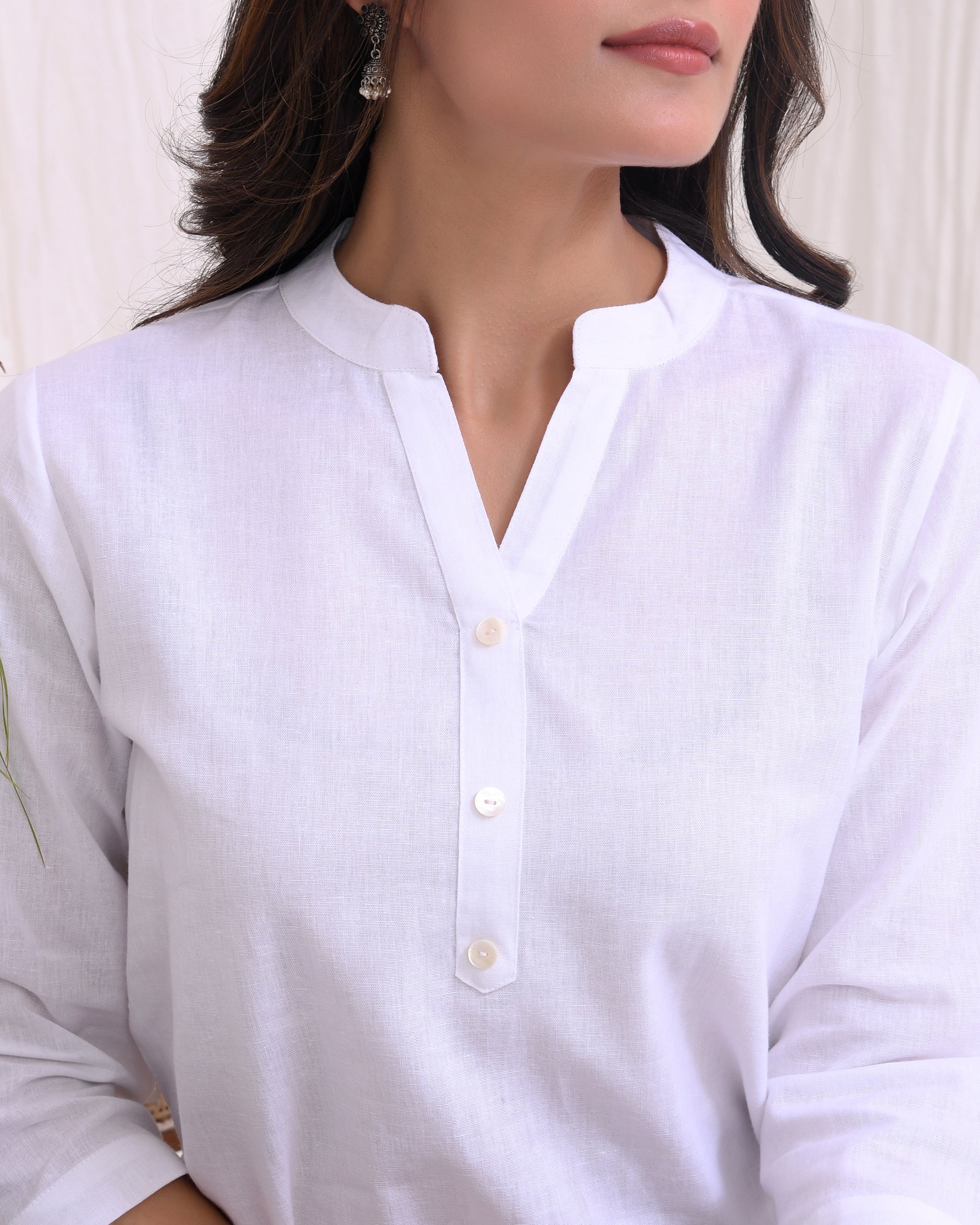 Snow White Airy Linen Short Kurta