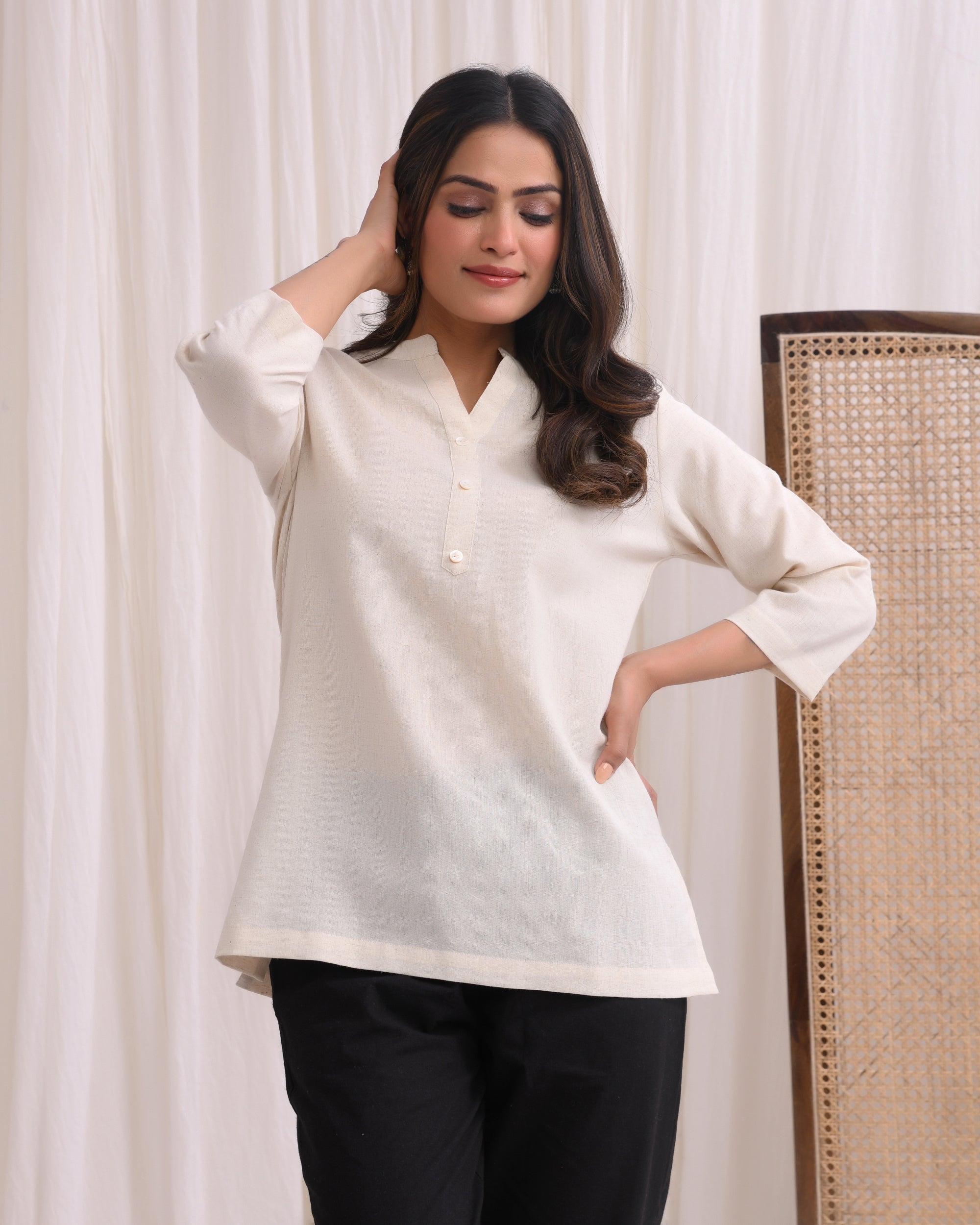 Ecru Airy Linen Short Kurta