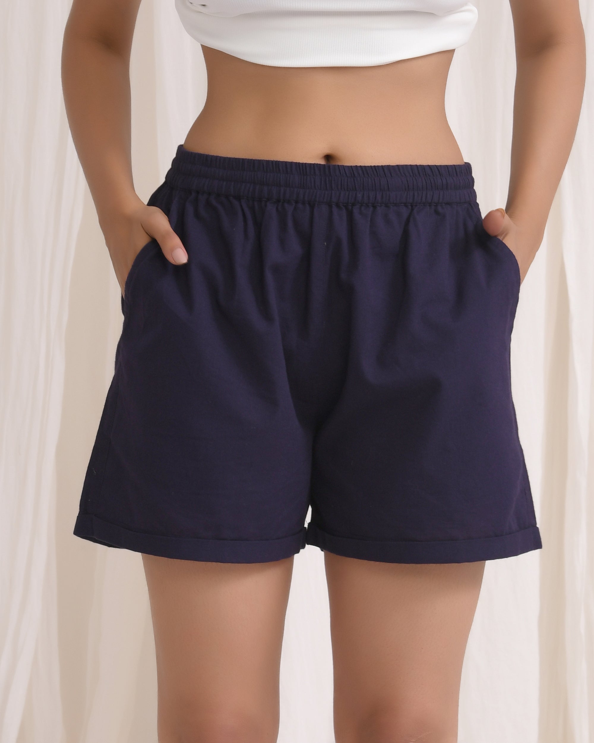 Navy Blue Cotton Shorts