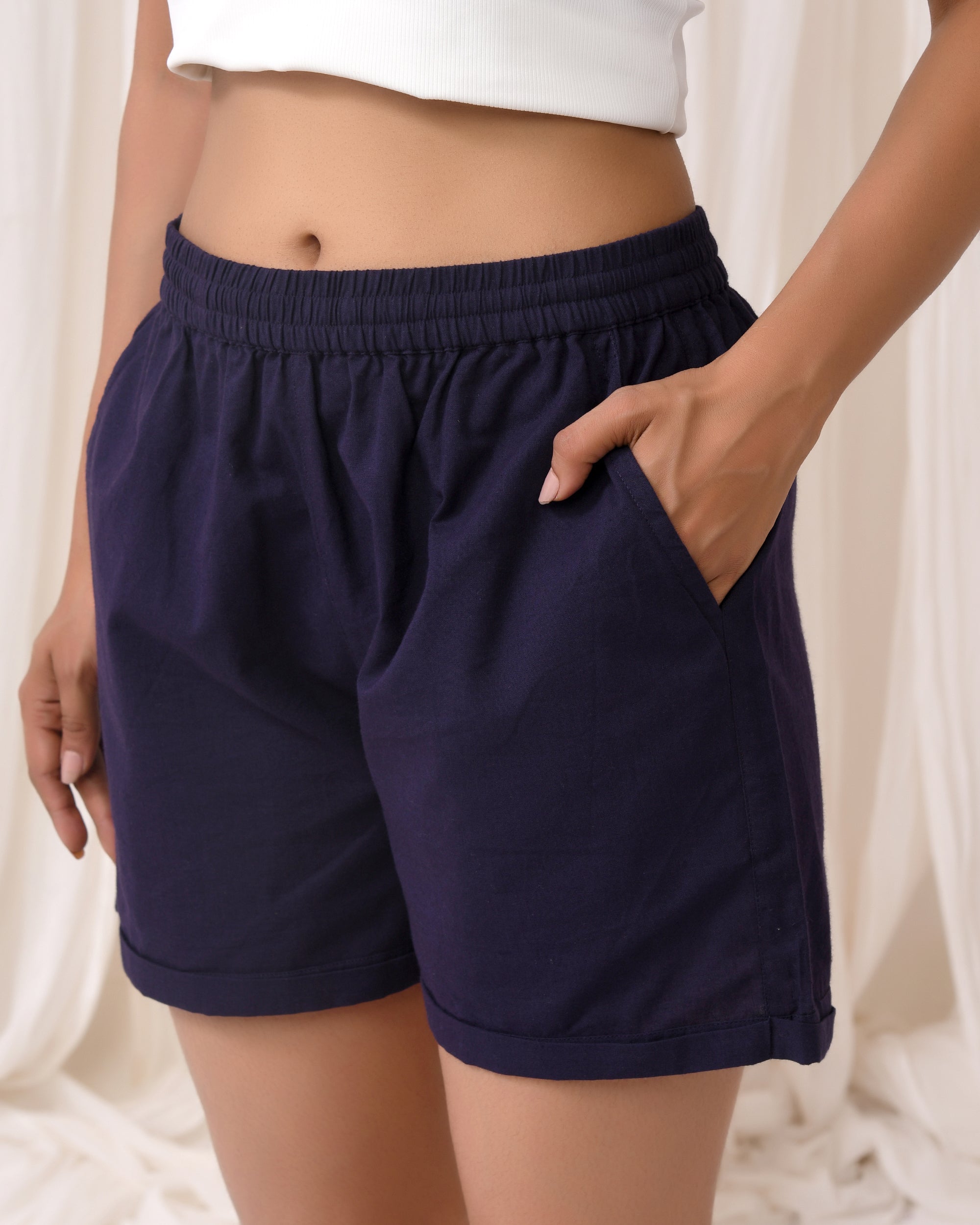 Navy Blue Cotton Shorts