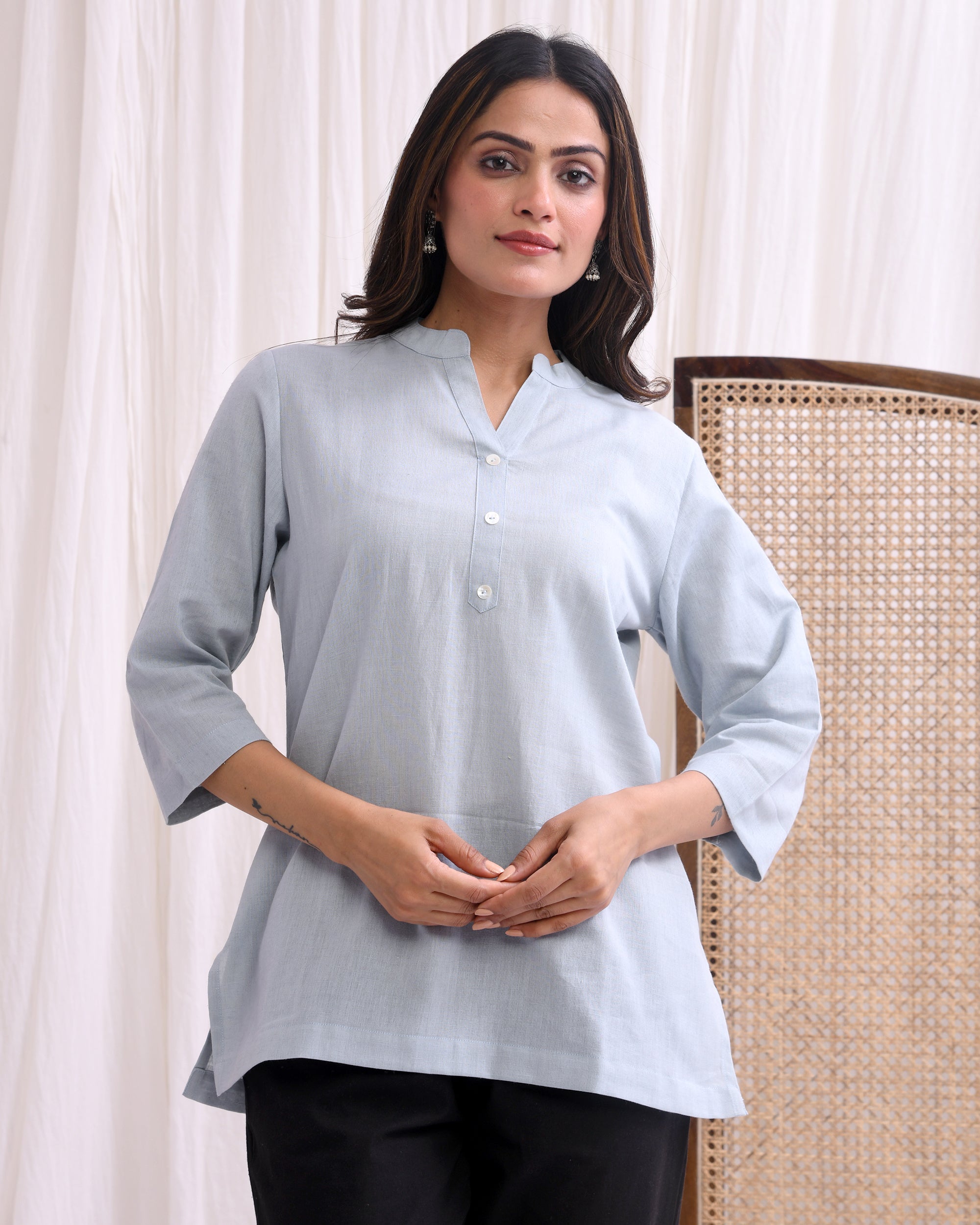 Light Grey Airy Linen Short Kurta
