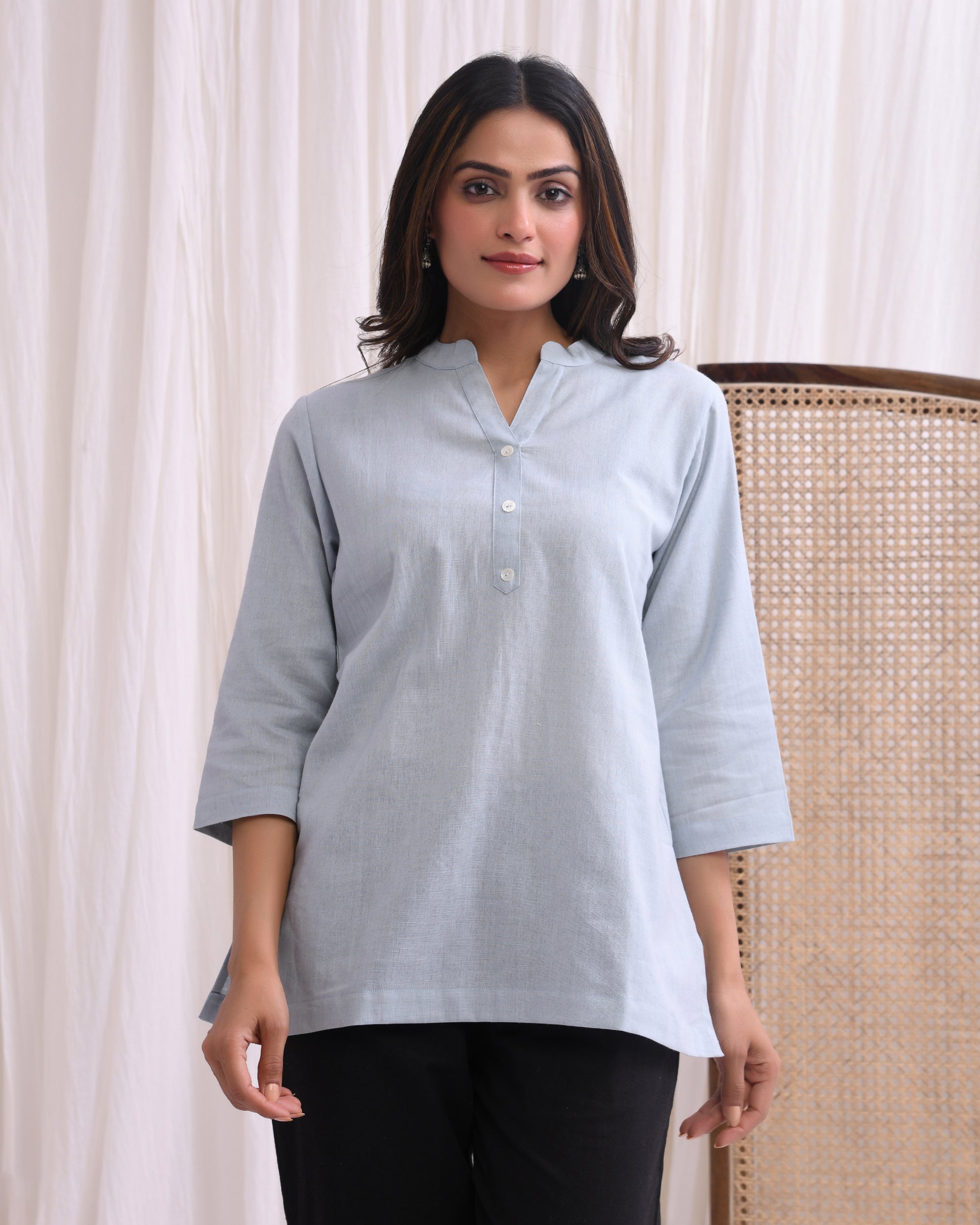 Light Grey Airy Linen Short Kurta