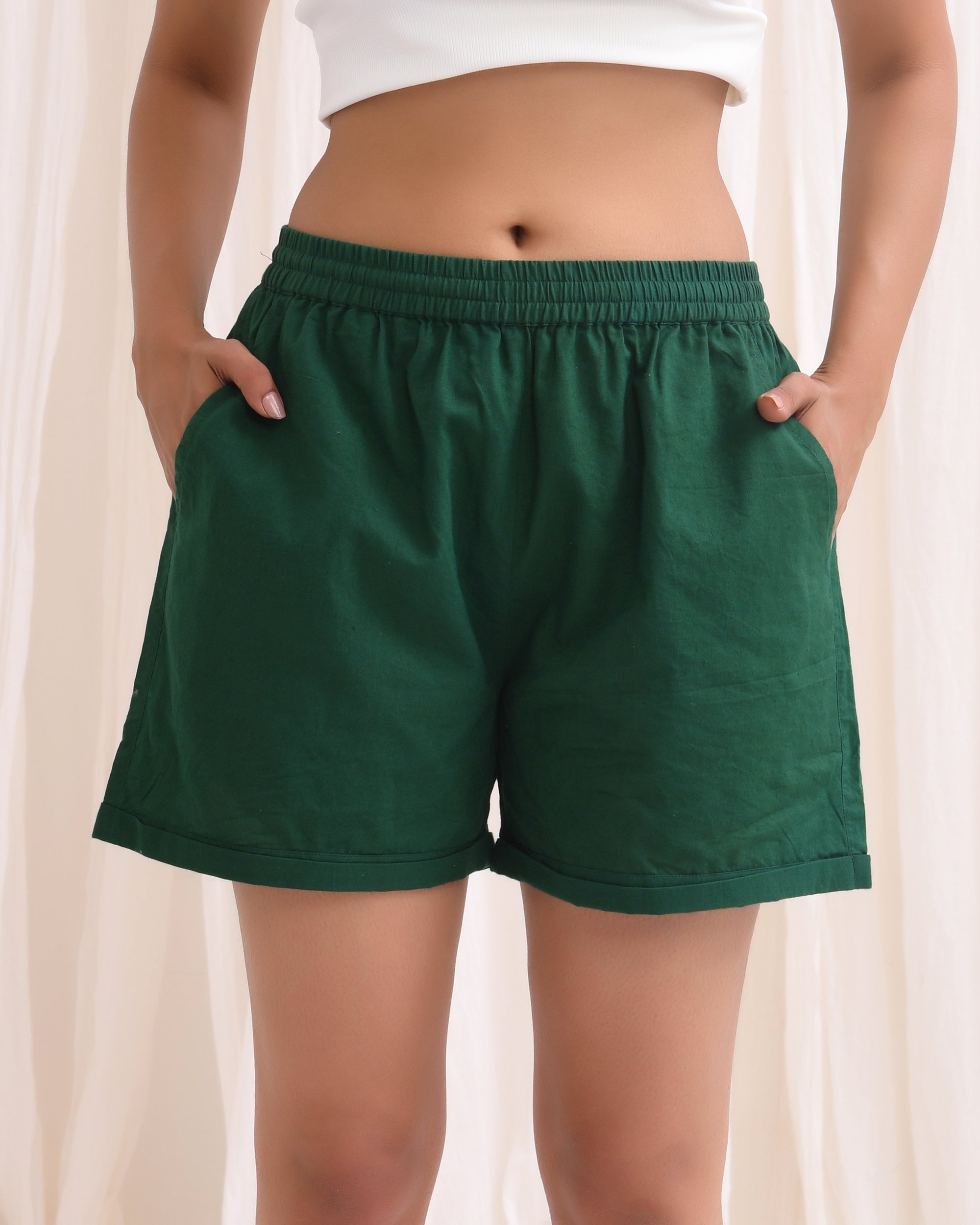 Bottle Green Cotton Shorts