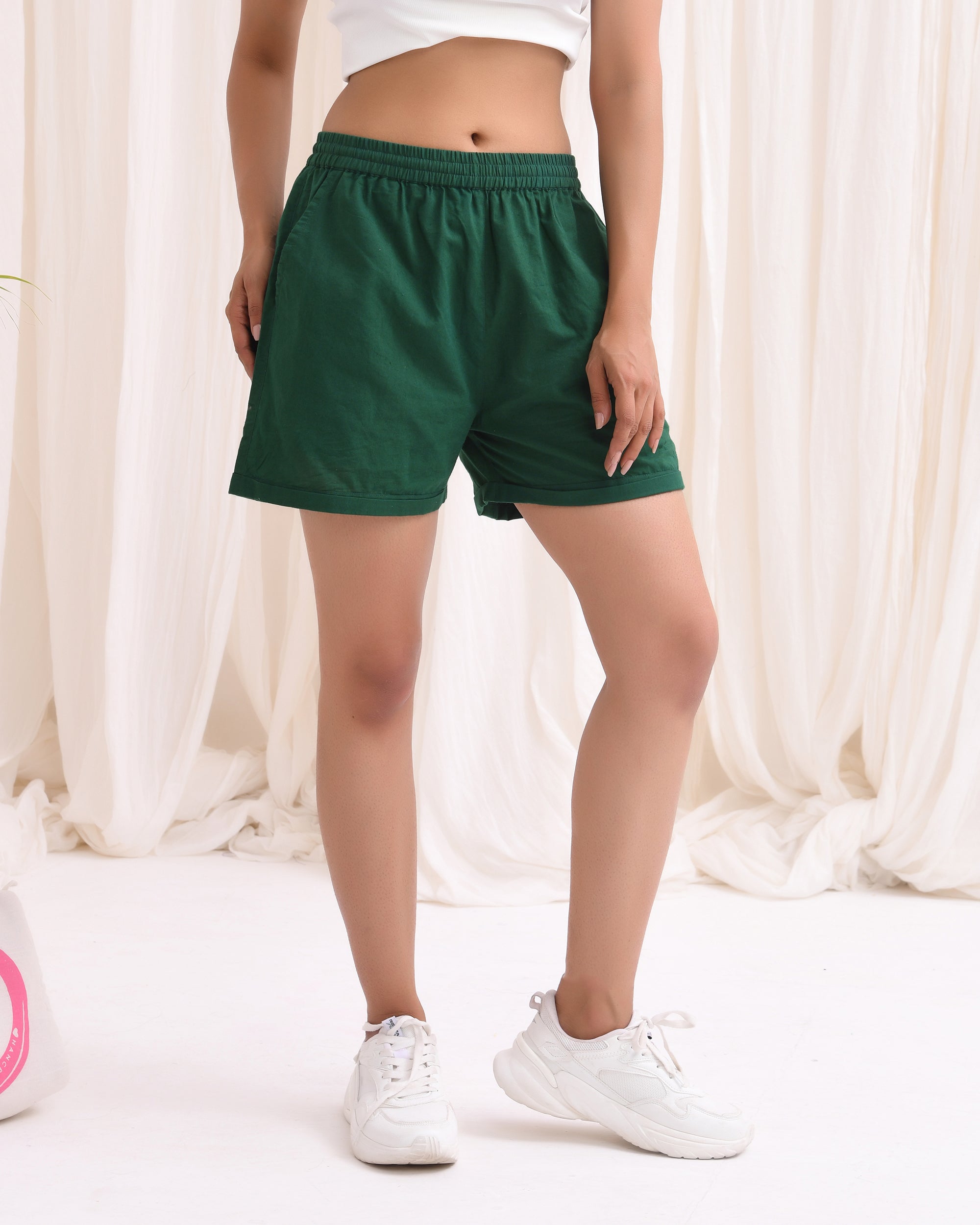 Bottle Green Cotton Shorts