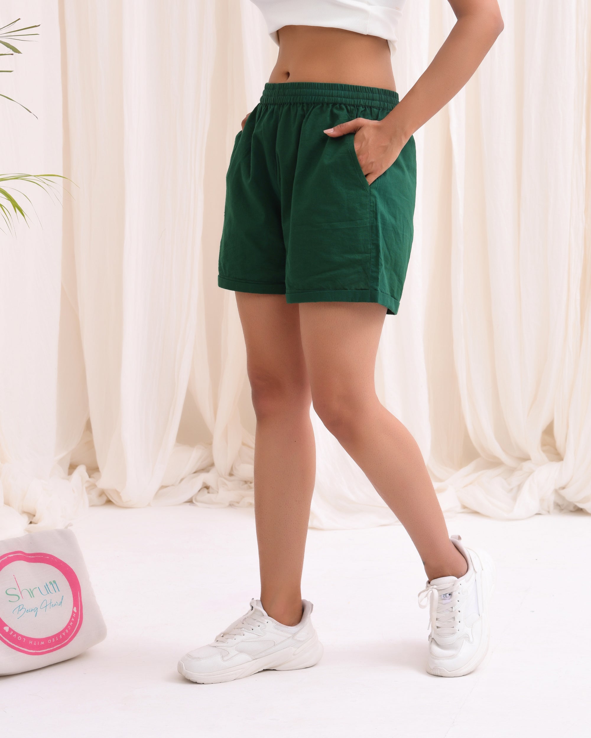 Bottle Green Cotton Shorts